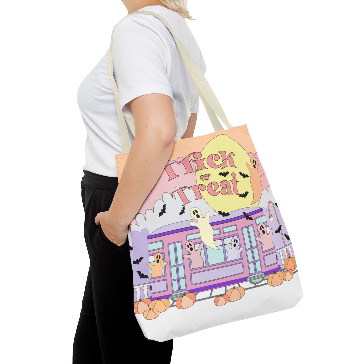 Trick-or-Treat Pastel New Orleans Ghost Tote Bag Street Car Boo