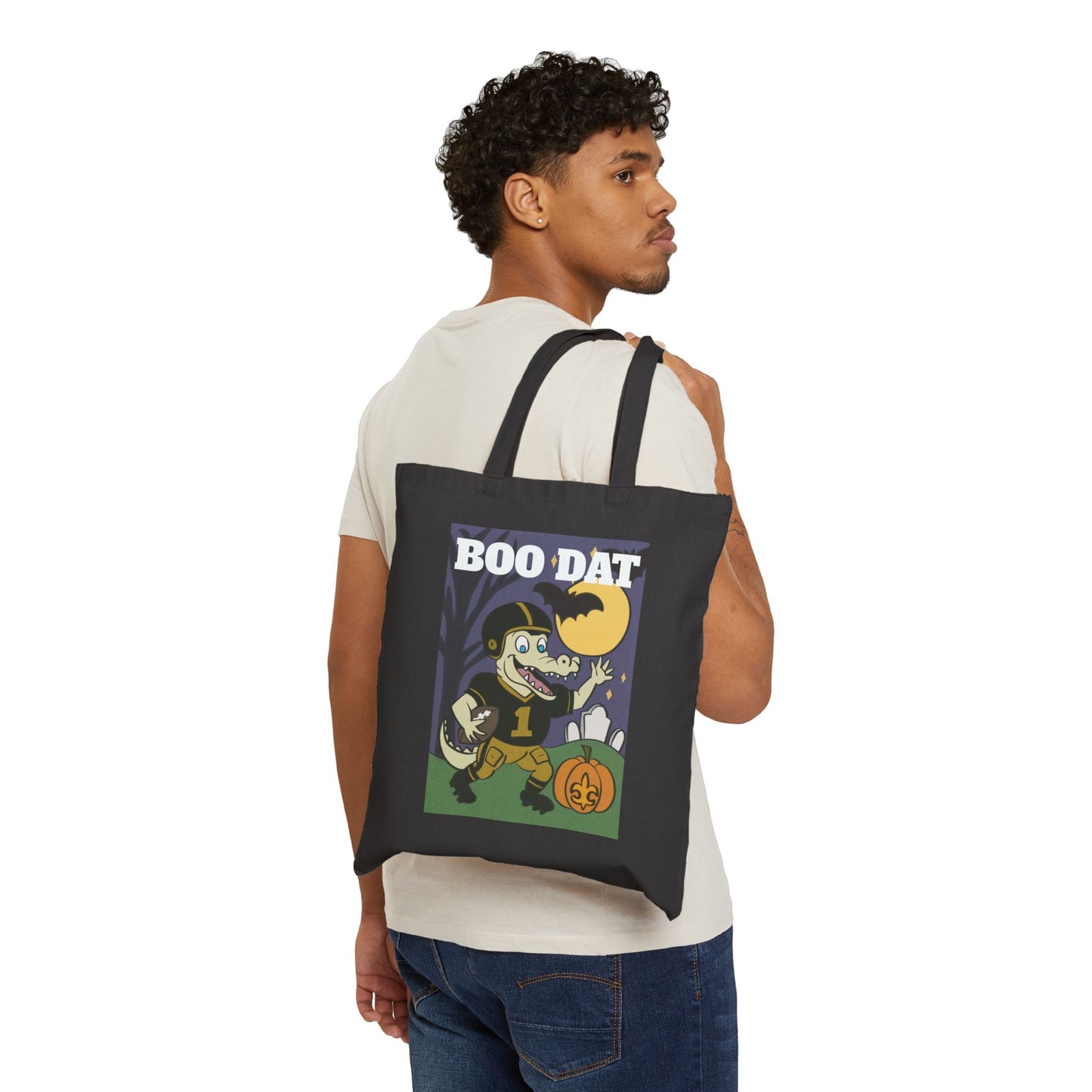 Halloween Tote Bag, Boo Dat Canvas Bag, Trick or Treat Bag, Fall Tote, Eco-Friendly Halloween Gift, Spooky Seasonal Tote