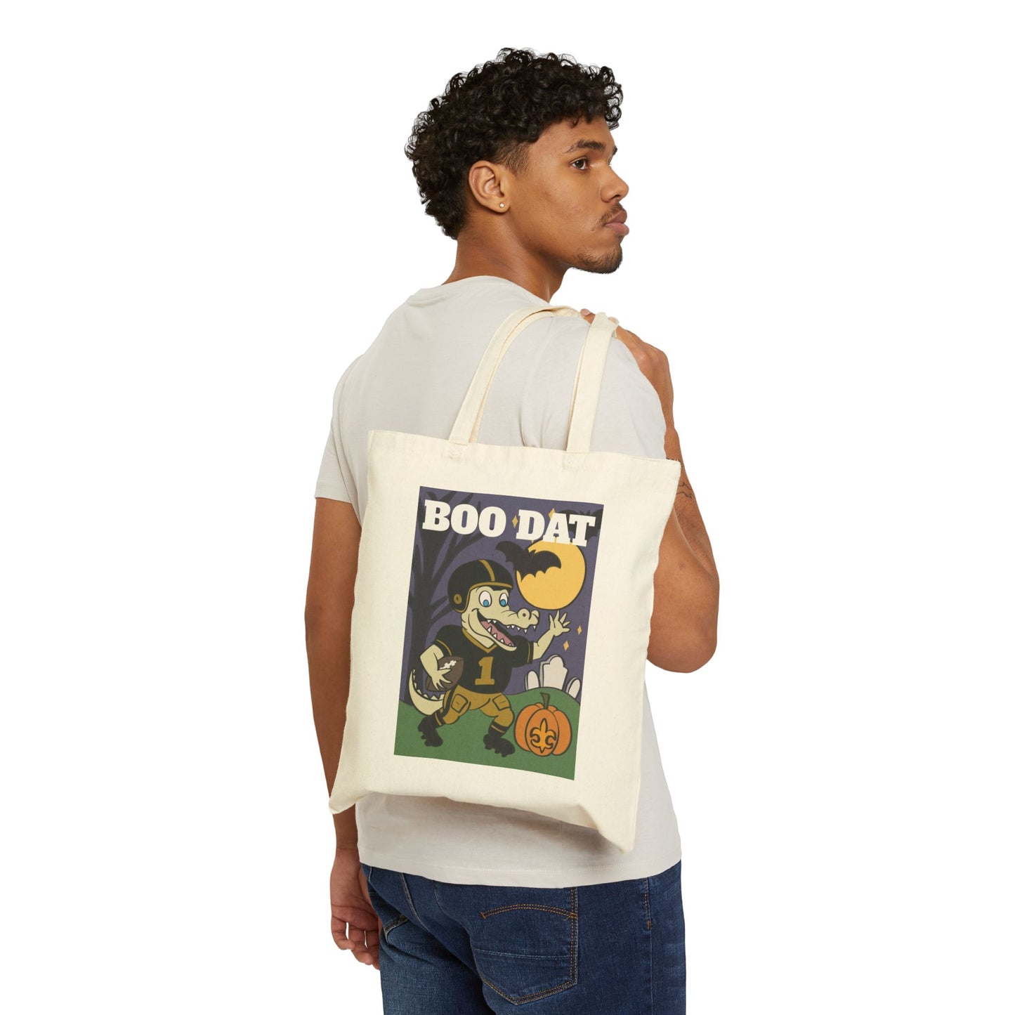 Halloween Tote Bag, Boo Dat Canvas Bag, Trick or Treat Bag, Fall Tote, Eco-Friendly Halloween Gift, Spooky Seasonal Tote