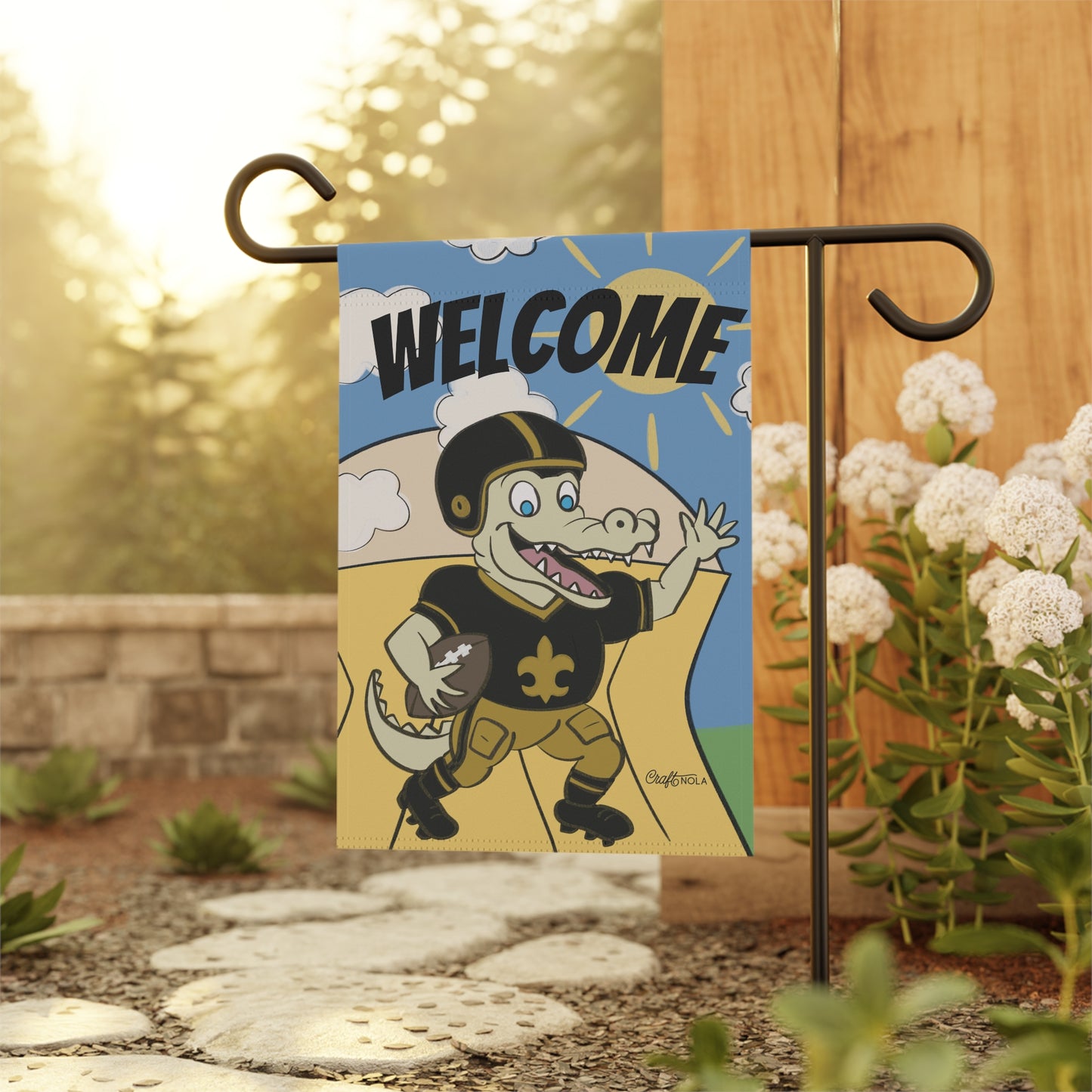 Garden Flag, New Orleans Football Alligator Superdome Welcome Banner, Outdoor Yard Decor, House Flag, Football Fan Gift, Sport Team Garden