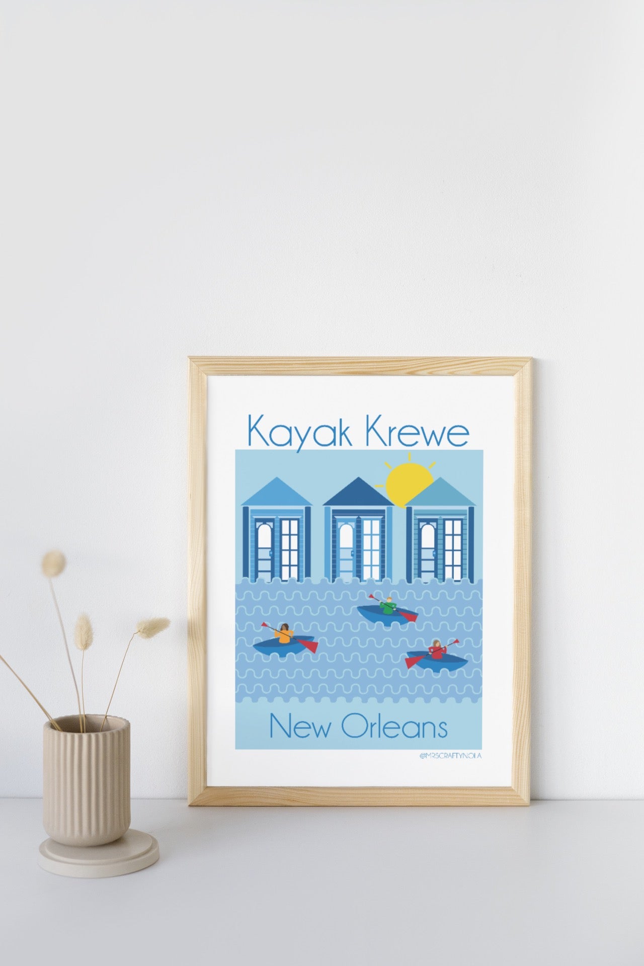 Kayak Krew Poster – Humorous New Orleans wall art print featuring cartoon kayakers by local artist