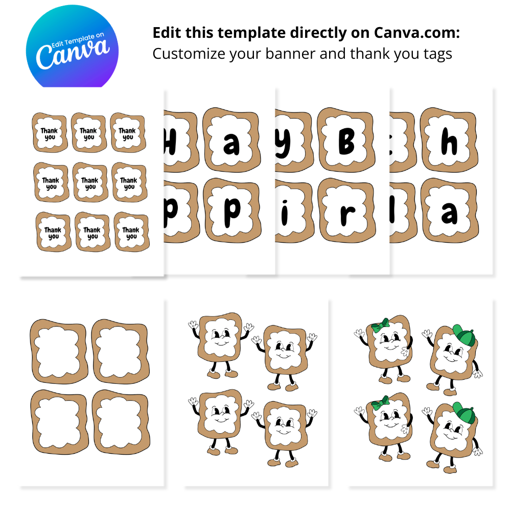 Banner & Thank You Tag Print Out Bundle - Beignet Birthday - Canva Template