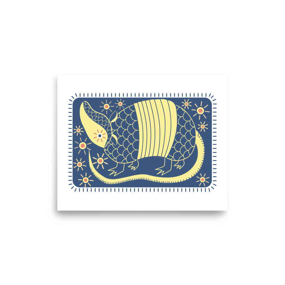 Armadillo South West Print Poster - Blue, Yellow, Red