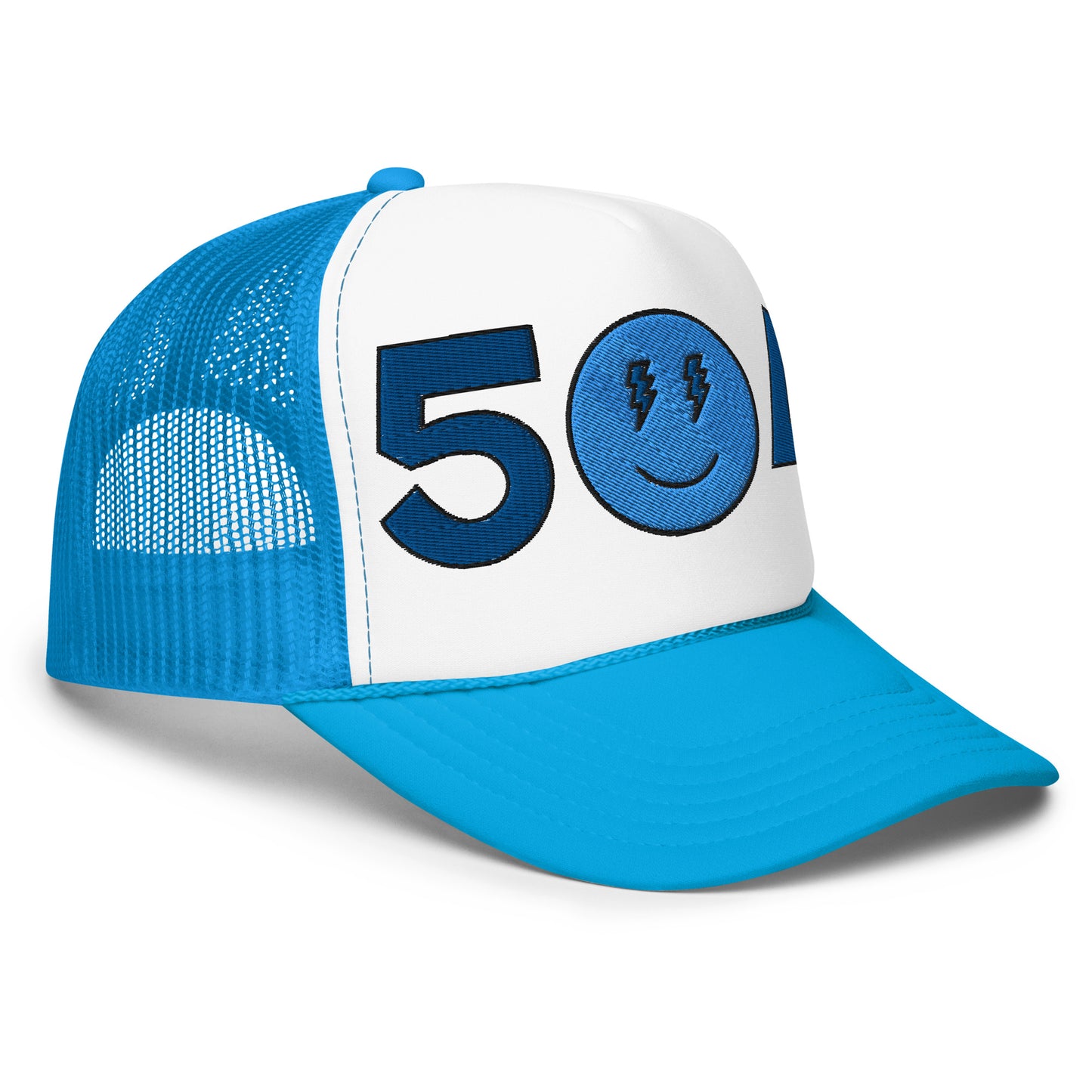 504 Blue Smiles Foam trucker hat