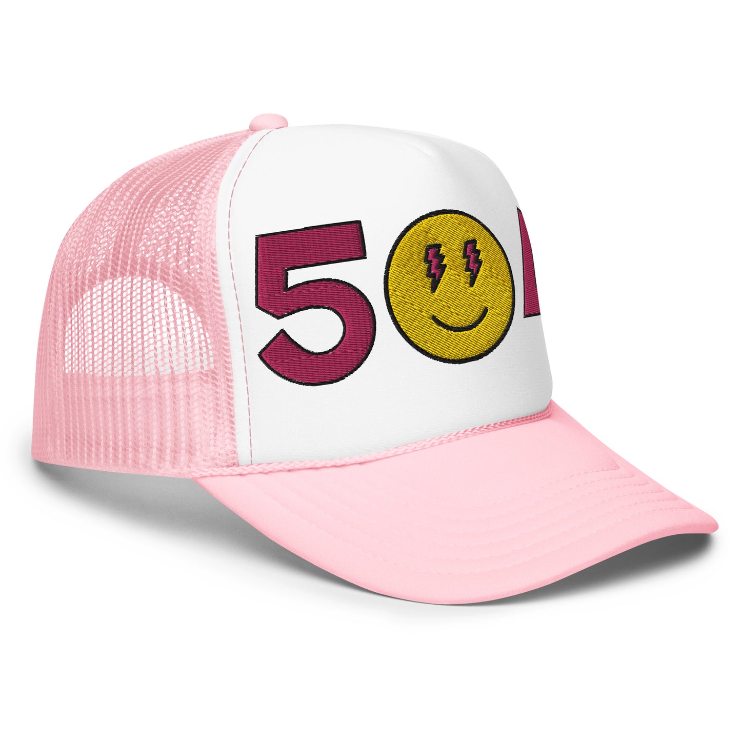 504 Pink Smiles Foam trucker hat