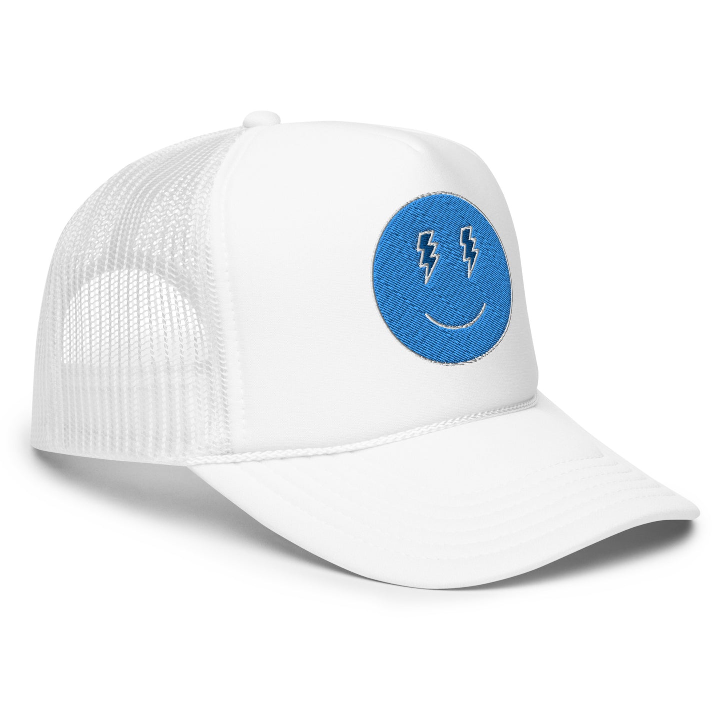 Blue Lighting Smiles Foam Trucker Hat Embroidered