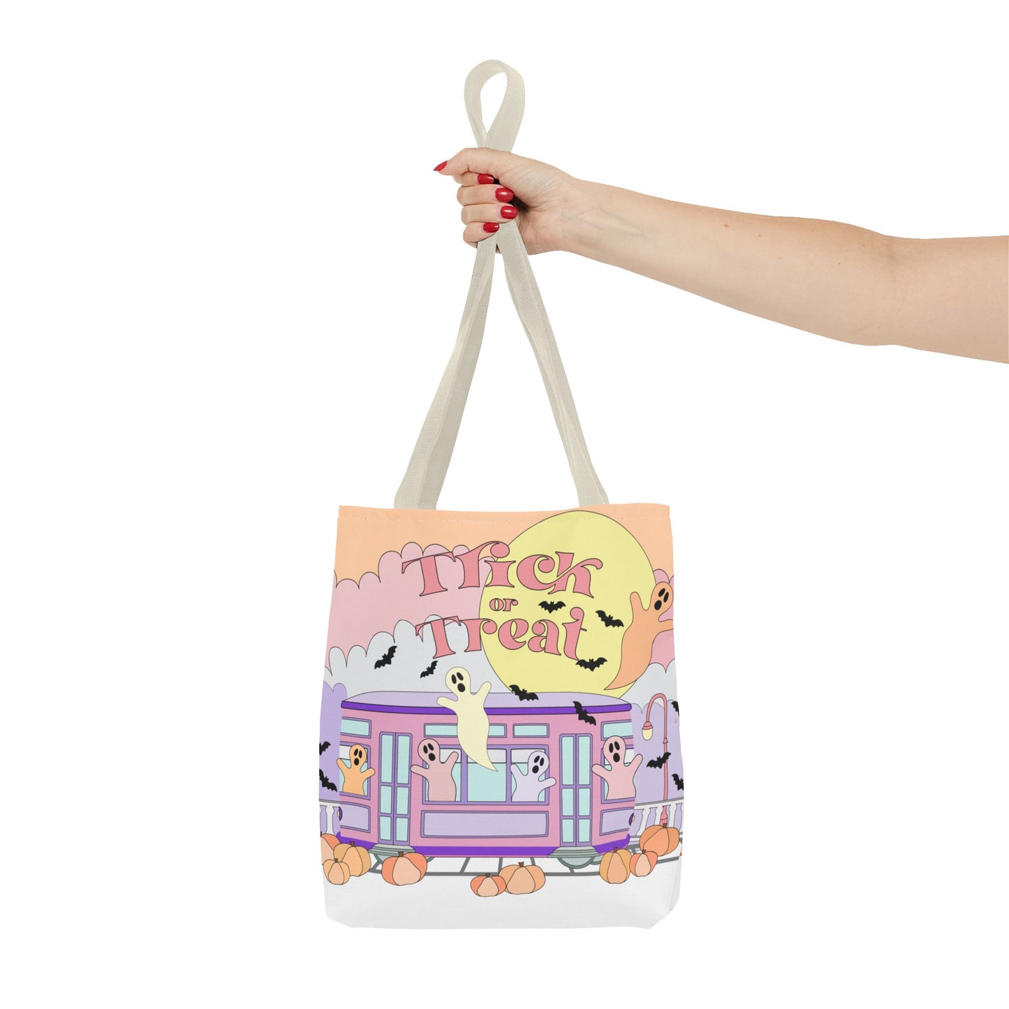 Trick-or-Treat Pastel New Orleans Ghost Tote Bag  Street Car Boo