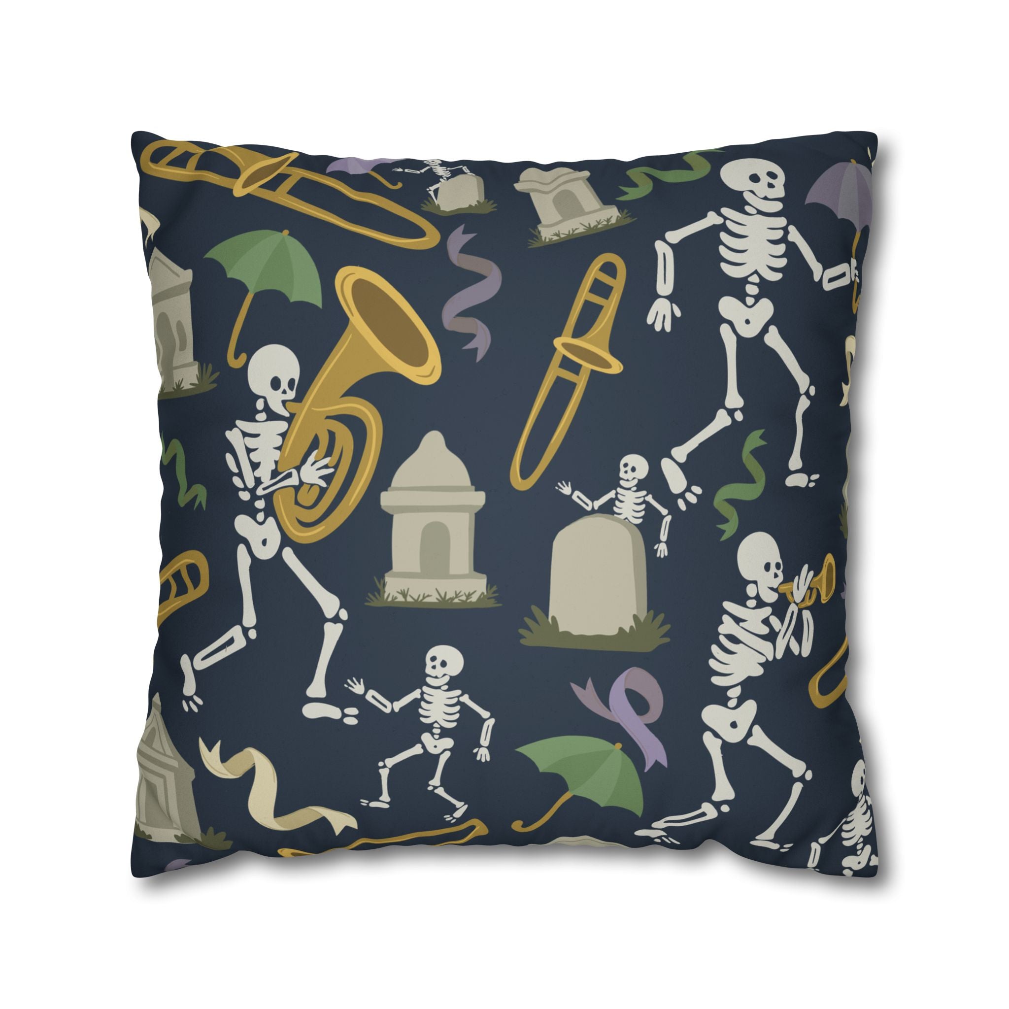 Spooky Skeleton Jazz Pillowcase, Halloween Decor, Decorative Cushion Cover, Fun Home Accessories, Seasonal Throw Pillow