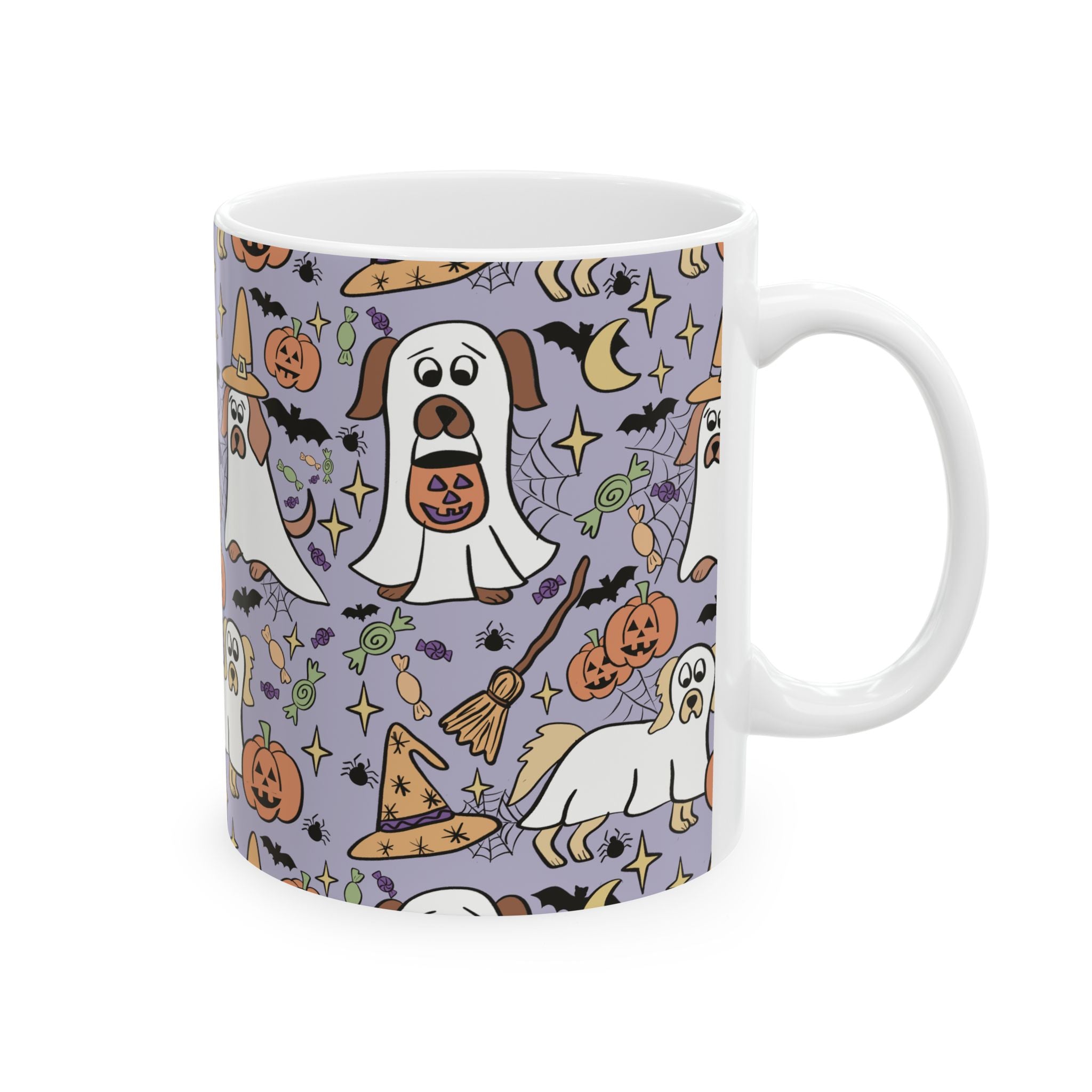 Adorable Halloween Dog Ceramic Mug, Cute Ghostly Dogs on Purple, Halloween Decor, Dog Lover Gift, Spooky Season Mug, Trick or Treat [...]