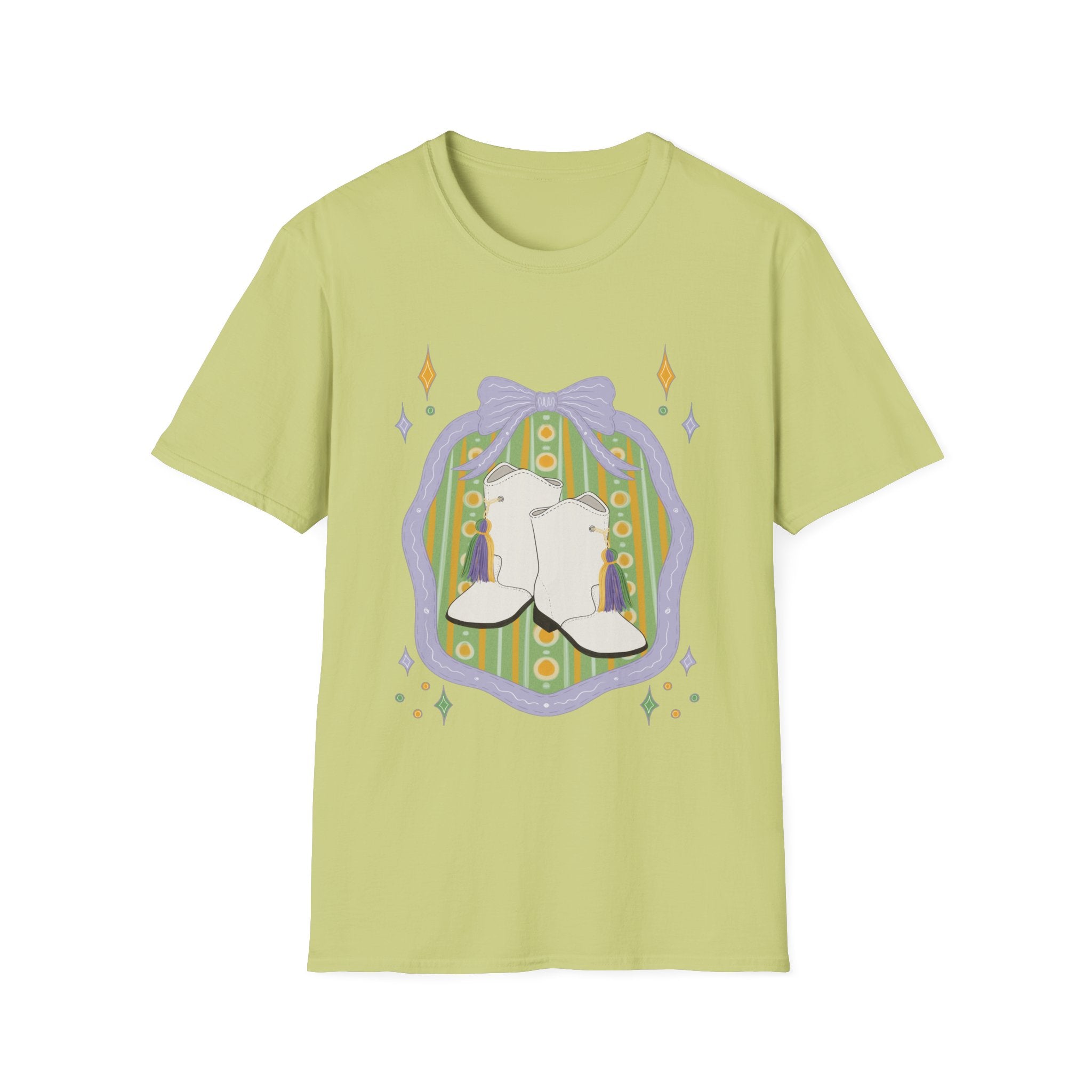 Dancing Boots Illustration T-Shirt | Retro Frame, Pastel Stars