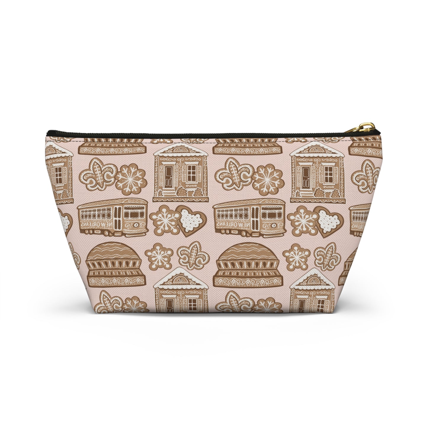 New Orleans Holiday Icons accessory pouch | streetcar fleur-de-lis dome Gingerbread pattern