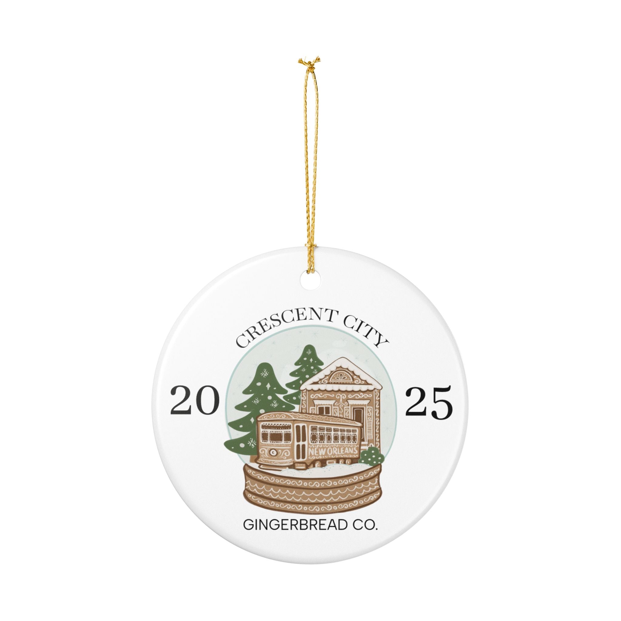 Crescent City 2025 Gingerbread Streetcar Ornament | New Orleans Ceramic Decoration
