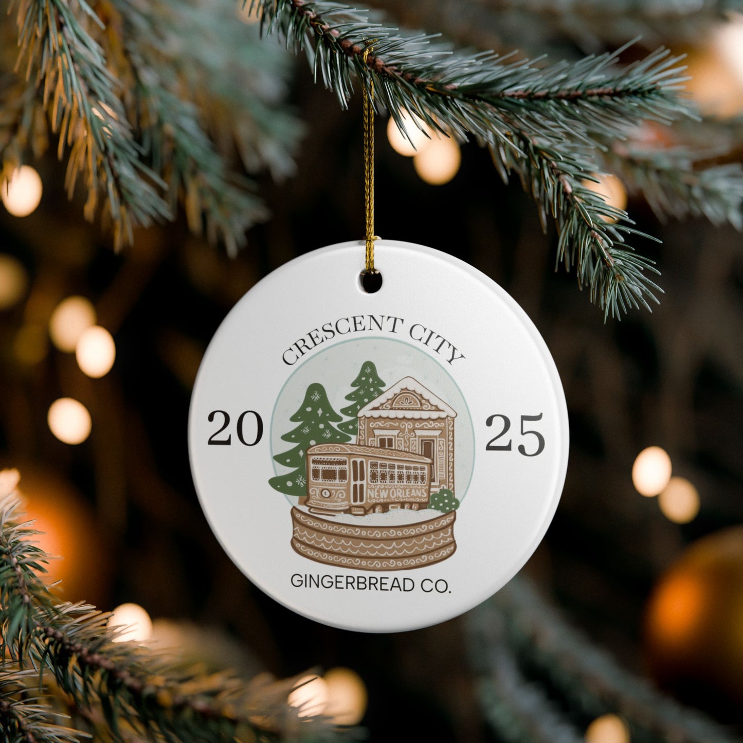 Crescent City 2025 Gingerbread Streetcar Ornament | New Orleans Ceramic Decoration