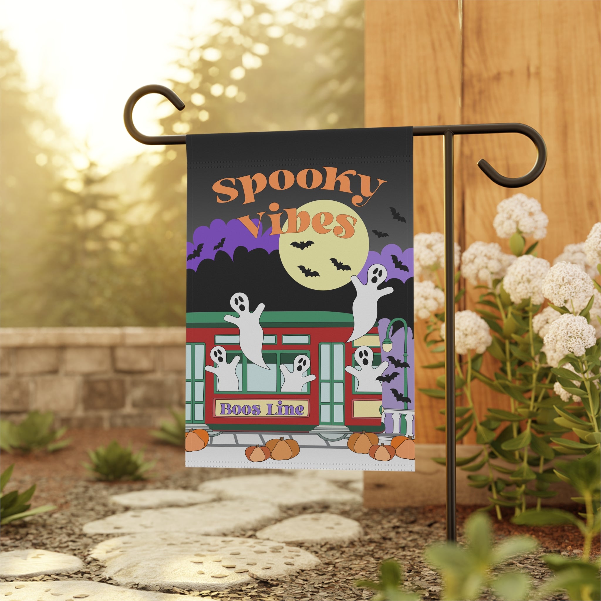Spooky Vibes Streetcar – Garden & House Banner (New Orleans Halloween)