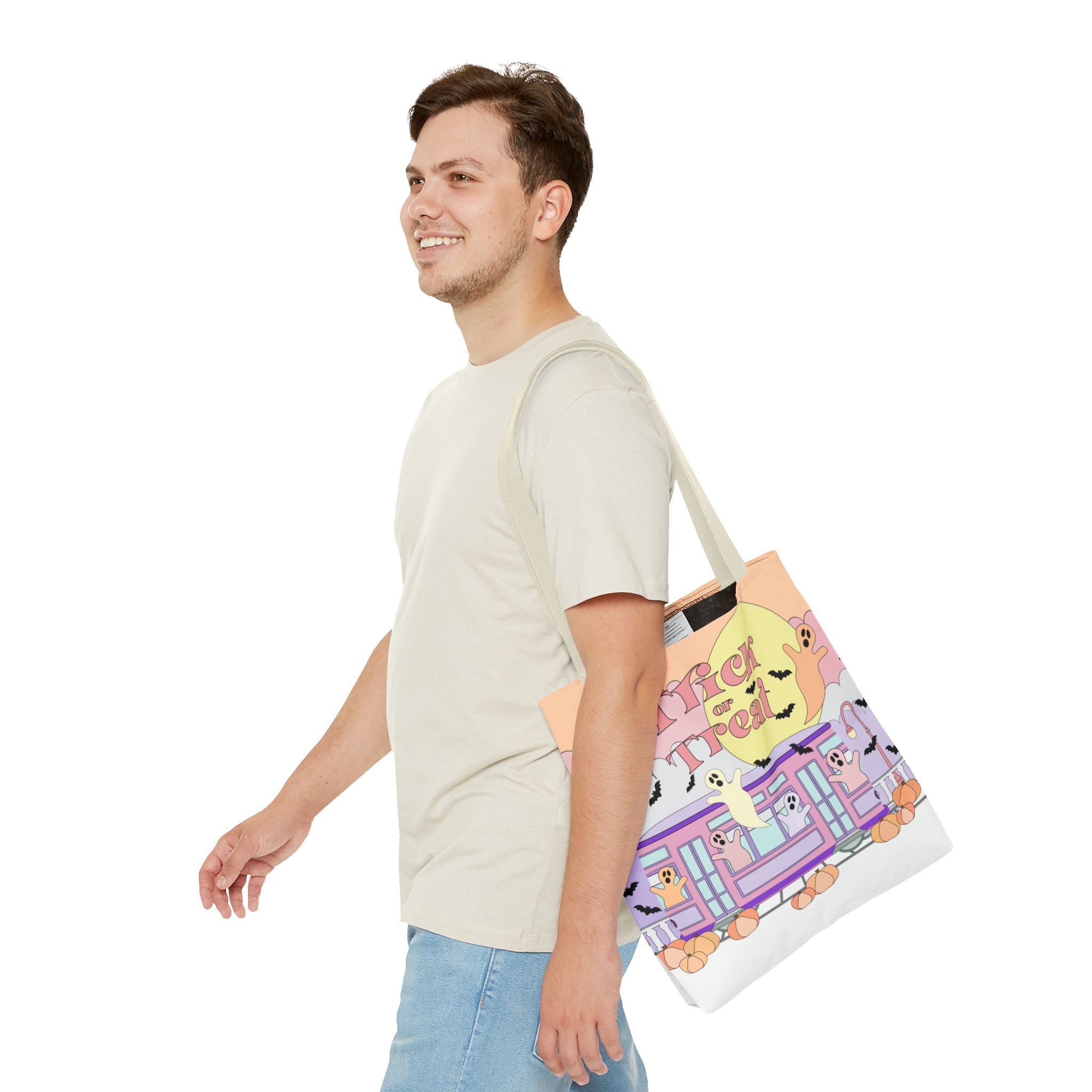 Trick-or-Treat Pastel New Orleans Ghost Tote Bag  Street Car Boo