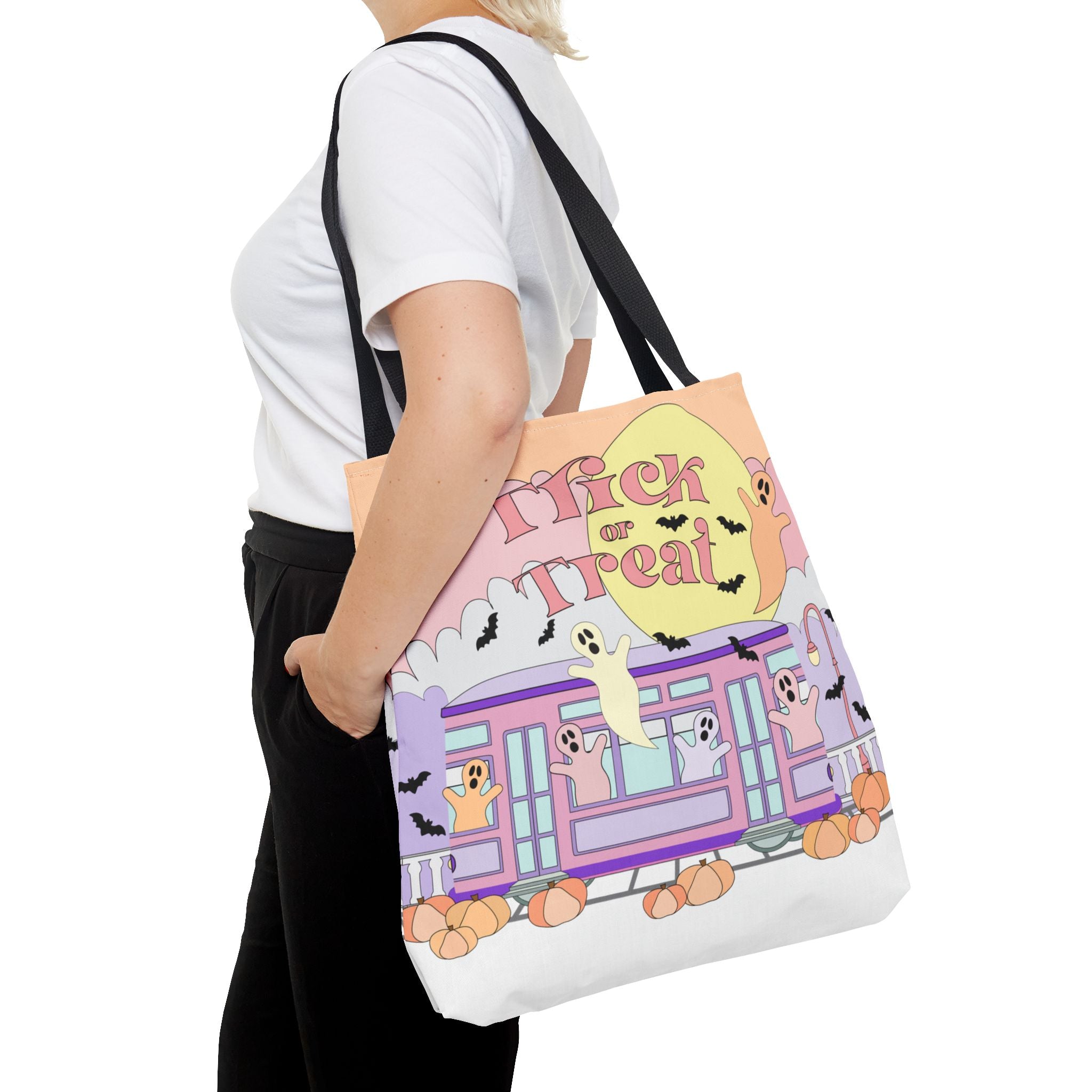Trick-or-Treat Pastel New Orleans Ghost Tote Bag  Street Car Boo