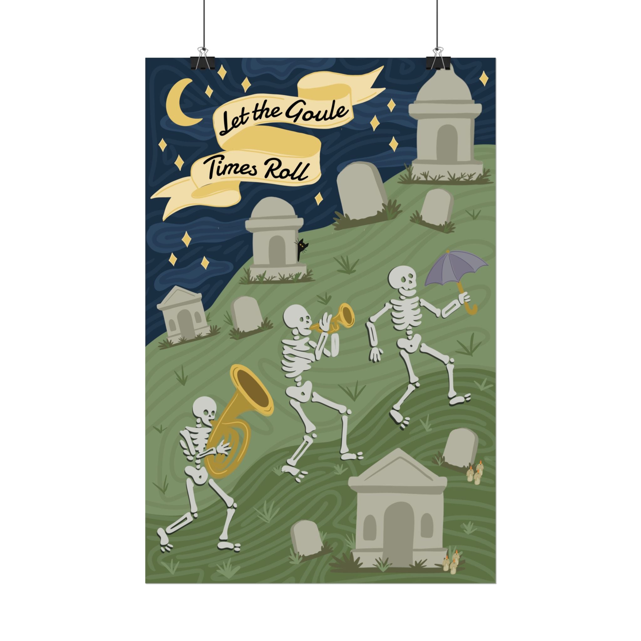 Skeleton Parade Art Poster, Halloween Decor, Whimsical Wall Art, Creepy Cute Home Accent, Gifting for Spooky Season