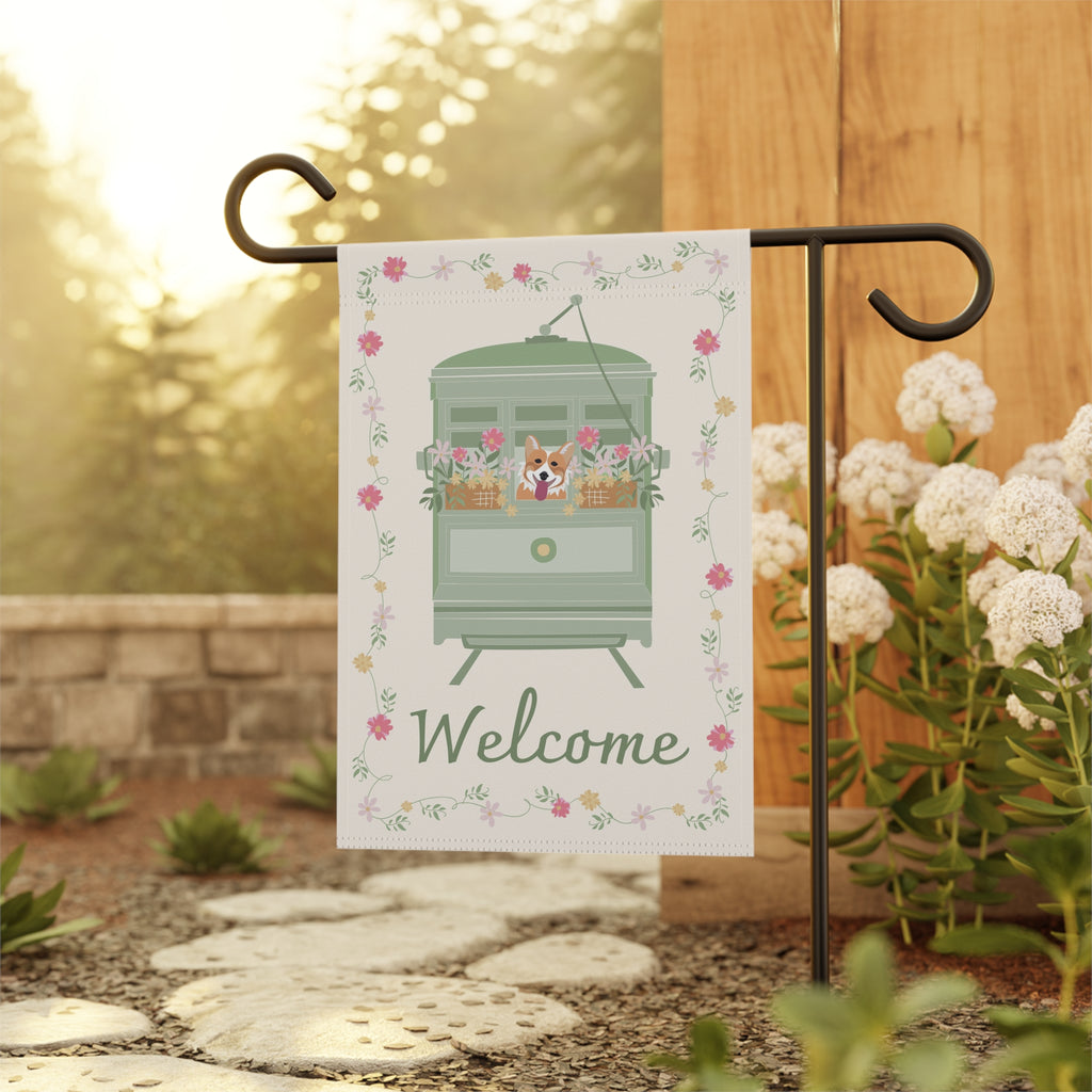 Corgi Garden Flag, Seasonal Outdoor Decor, Cute Welcome Banner for Front Yard, Floral Home Accent, Pet Lover's Gift
