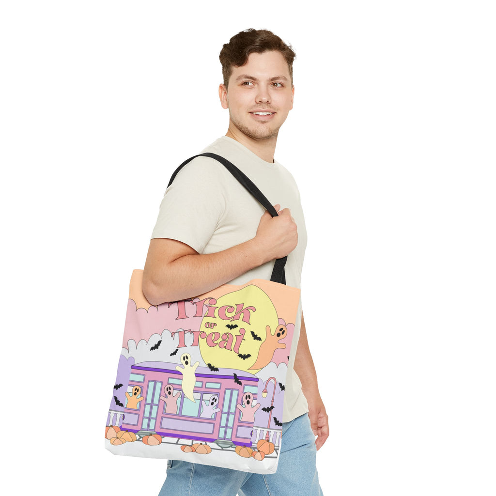 Trick-or-Treat Pastel New Orleans Ghost Tote Bag  Street Car Boo