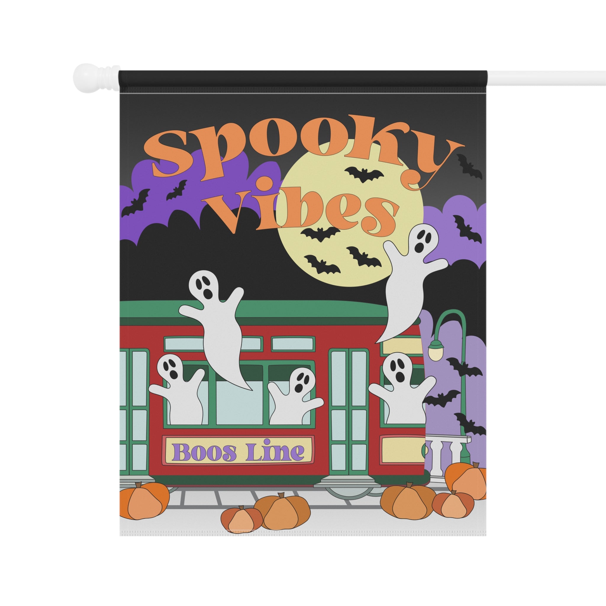 Spooky Vibes Streetcar – Garden & House Banner (New Orleans Halloween)