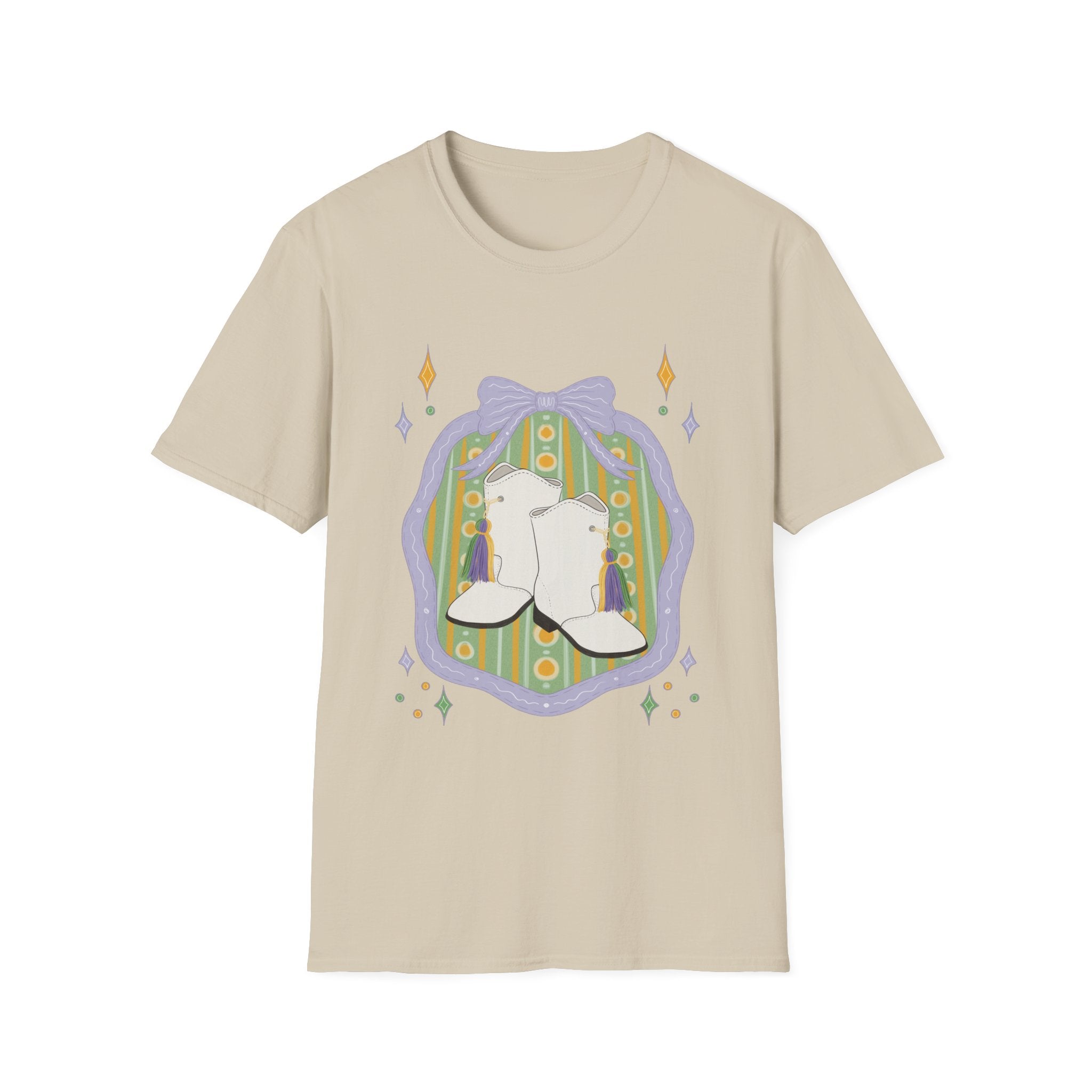 Dancing Boots Illustration T-Shirt | Retro Frame, Pastel Stars