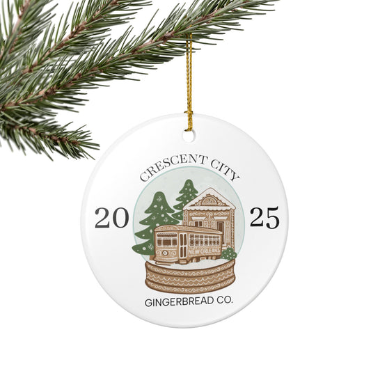 Crescent City 2025 Gingerbread Streetcar Ornament | New Orleans Ceramic Decoration