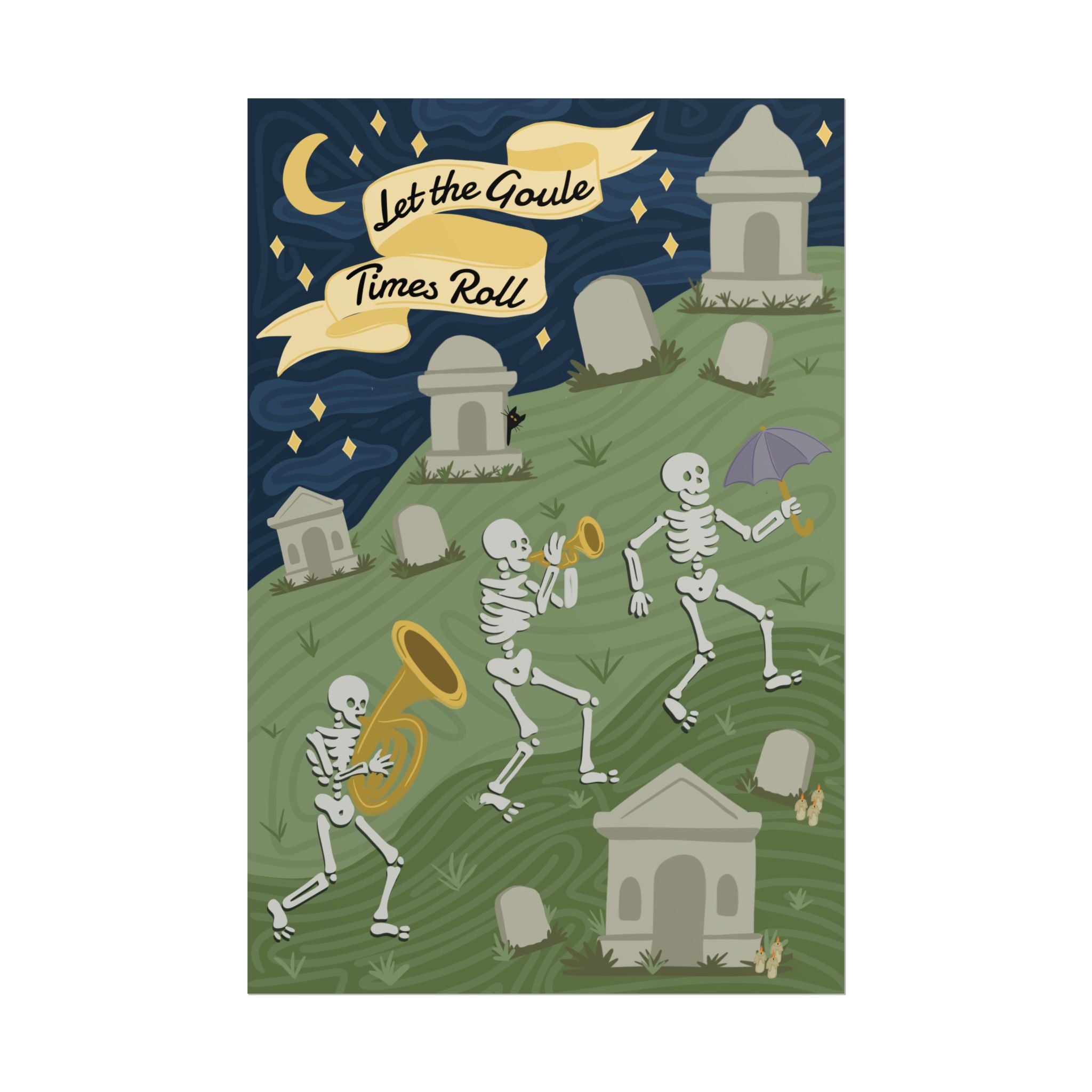 Skeleton Parade Art Poster, Halloween Decor, Whimsical Wall Art, Creepy Cute Home Accent, Gifting for Spooky Season