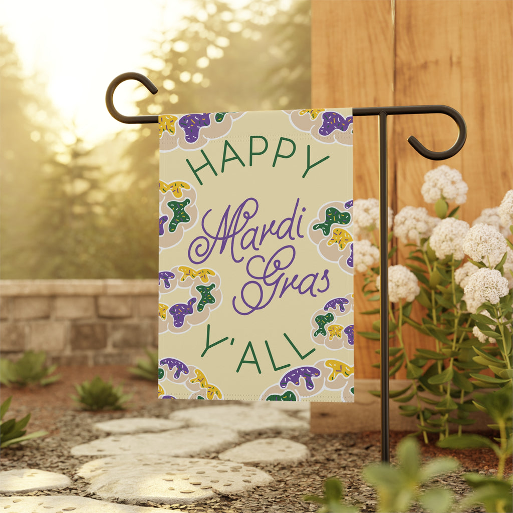 Happy Mardi Gras Y'all - Garden Flag - Yellow