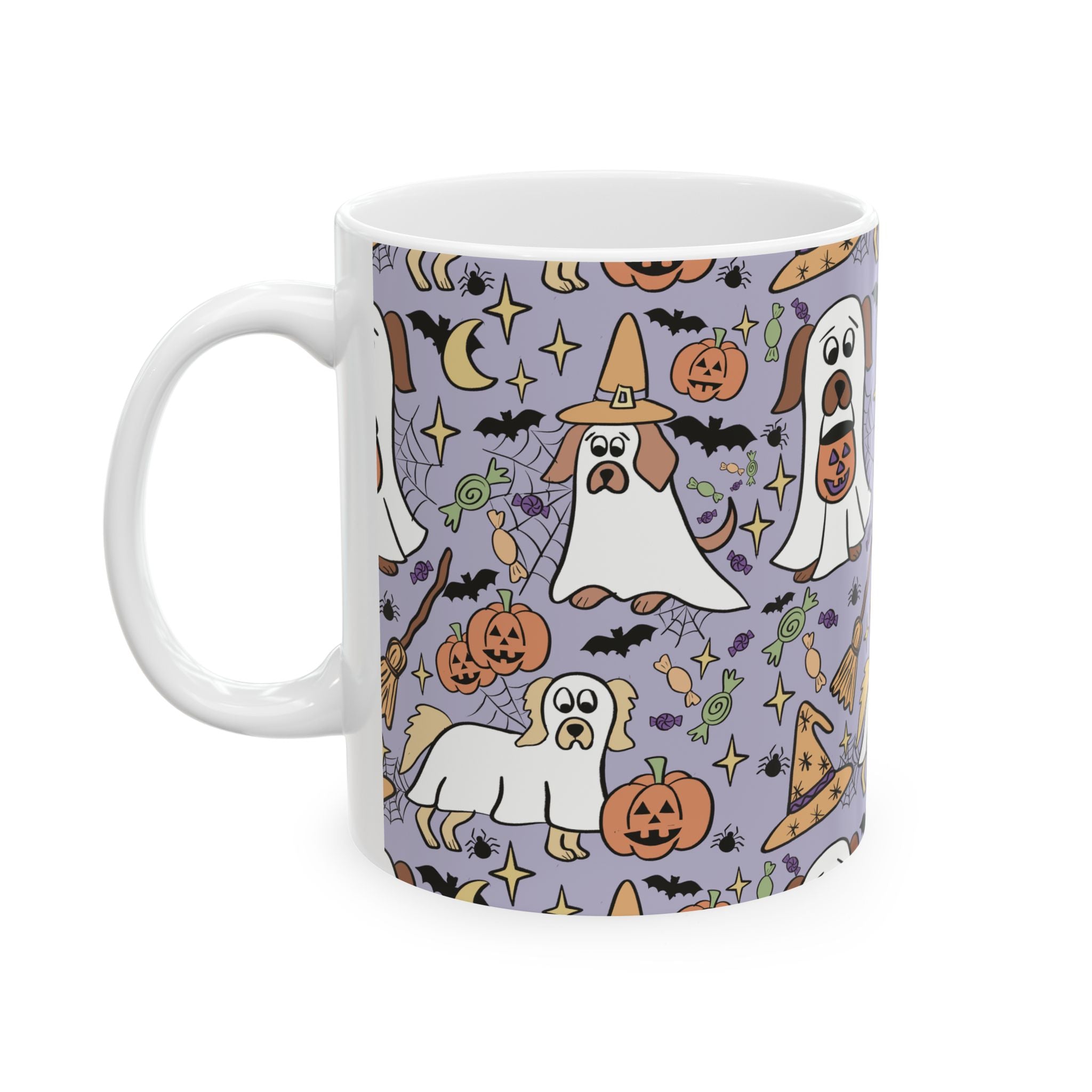 Adorable Halloween Dog Ceramic Mug, Cute Ghostly Dogs on Purple, Halloween Decor, Dog Lover Gift, Spooky Season Mug, Trick or Treat [...]