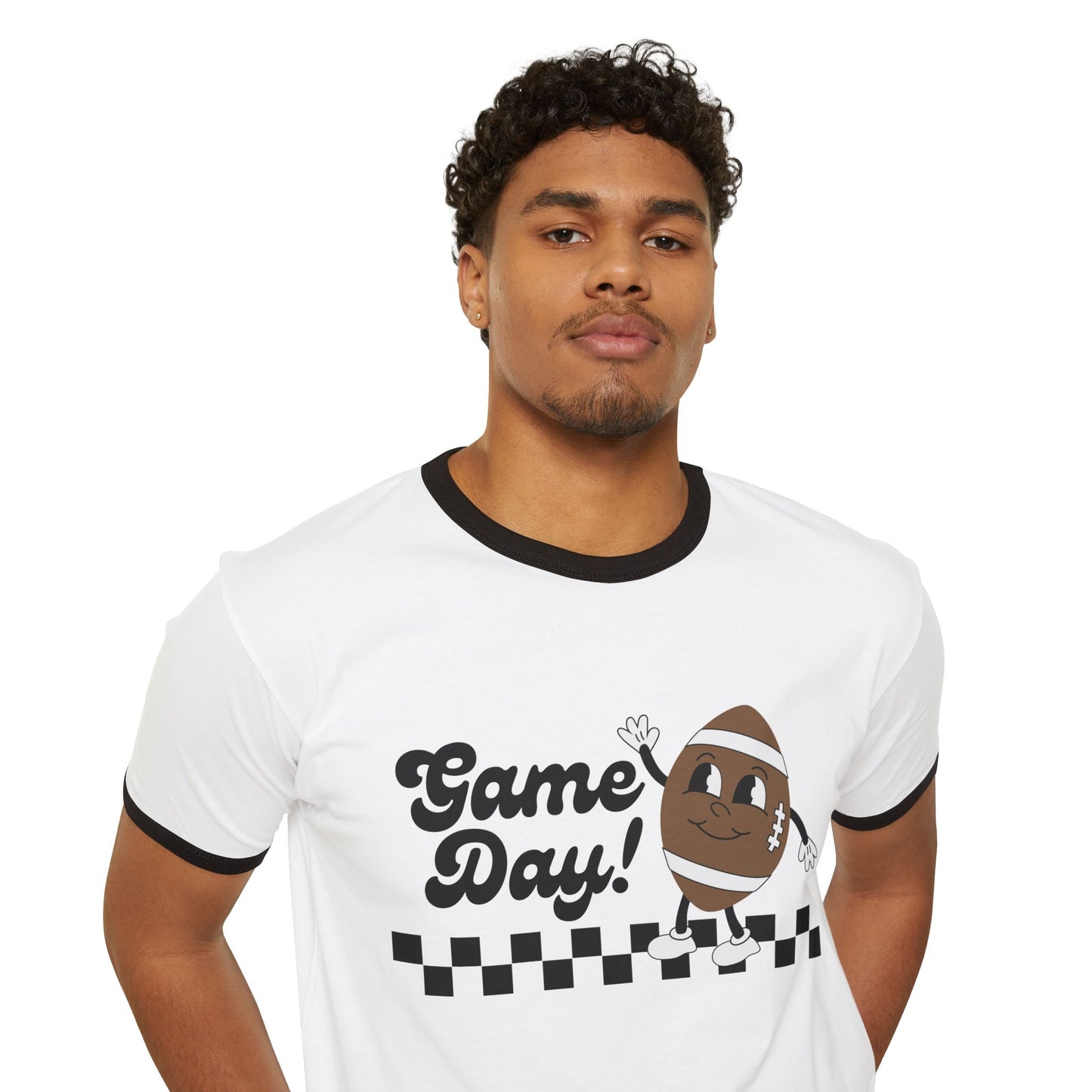 Retro Game Day Football T-shirt Unisex Cotton Ringer T-Shirt Vintage Sports Graphic Tee Fun Game Day Shirt for Men and Women