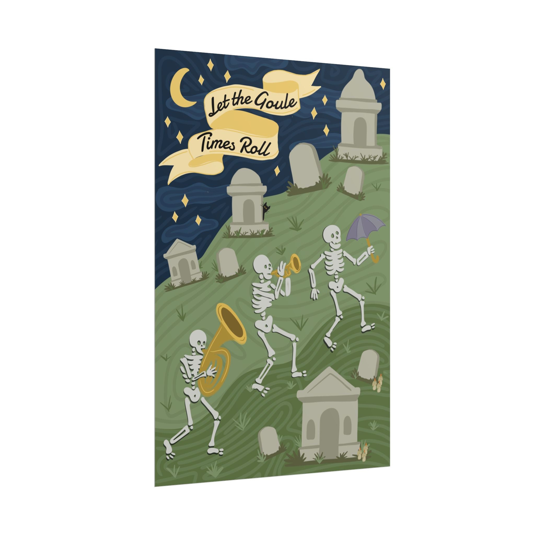 Skeleton Parade Art Poster, Halloween Decor, Whimsical Wall Art, Creepy Cute Home Accent, Gifting for Spooky Season