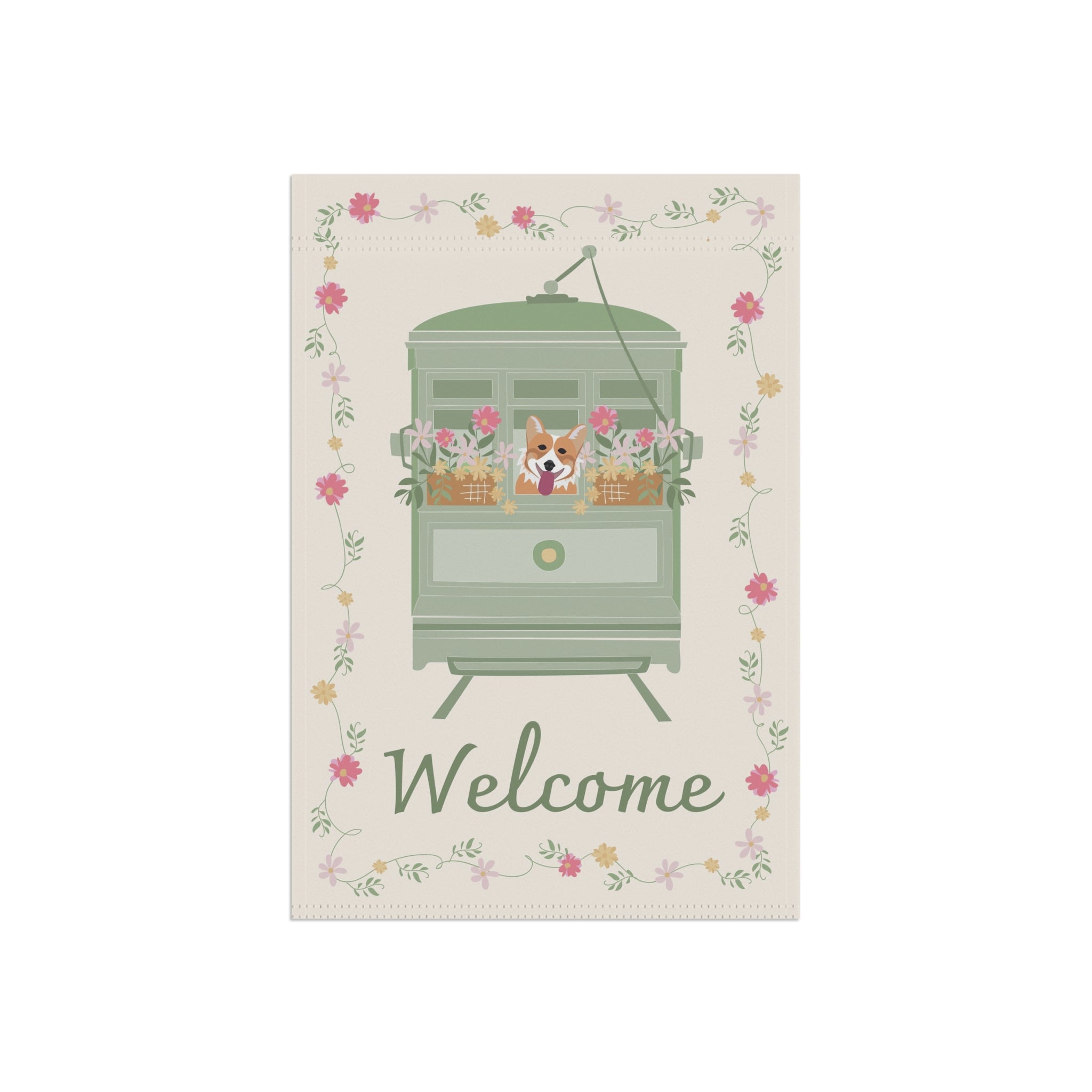 Corgi Garden Flag, Seasonal Outdoor Decor, Cute Welcome Banner for Front Yard, Floral Home Accent, Pet Lover's Gift