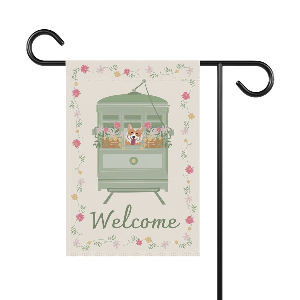 Corgi Garden Flag, Seasonal Outdoor Decor, Cute Welcome Banner for Front Yard, Floral Home Accent, Pet Lover's Gift