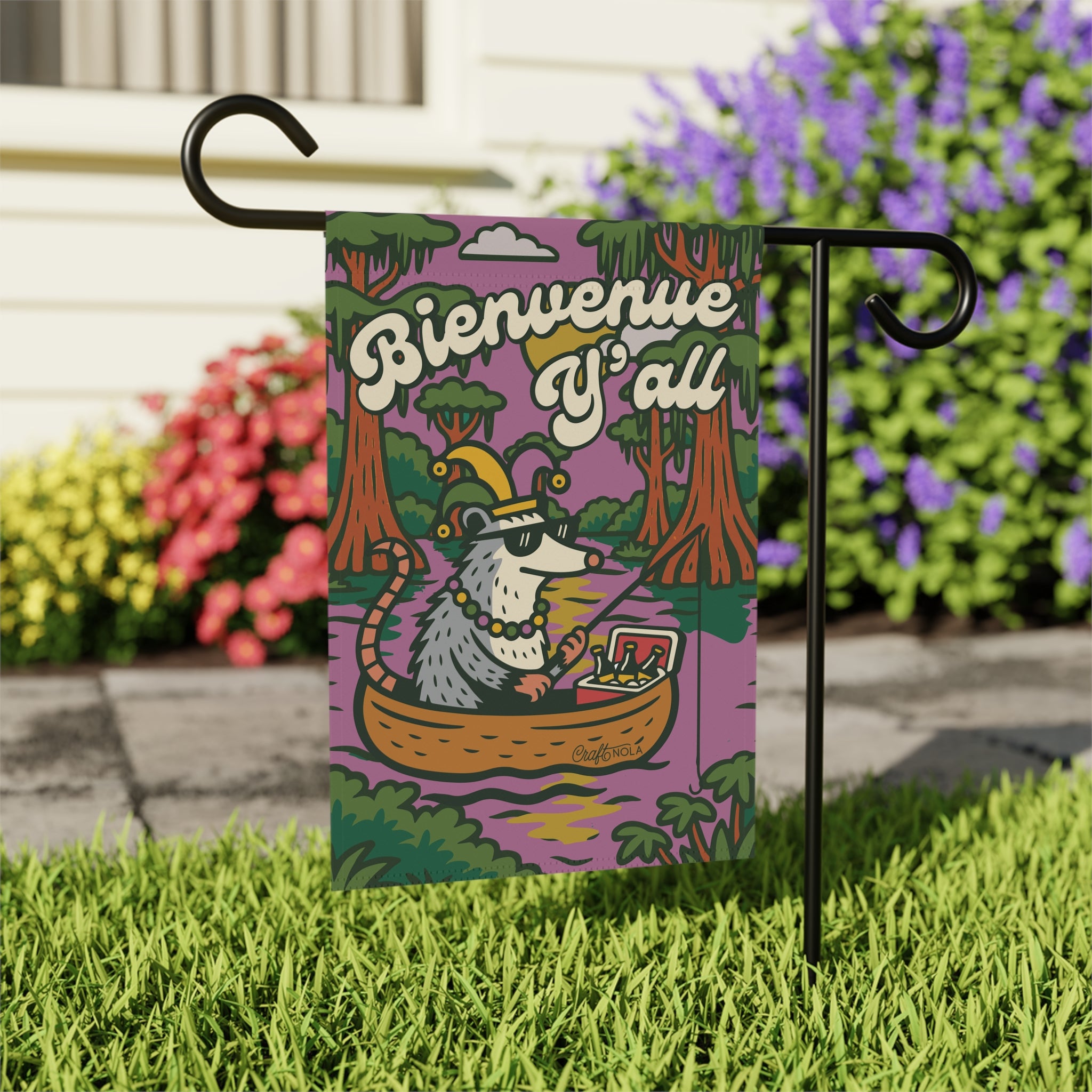 Cajun Possum Garden Banner, Festive Outdoor Decor, Bienvenue, Summer Home Decoration, possum Design, Bayou Krewe Collection