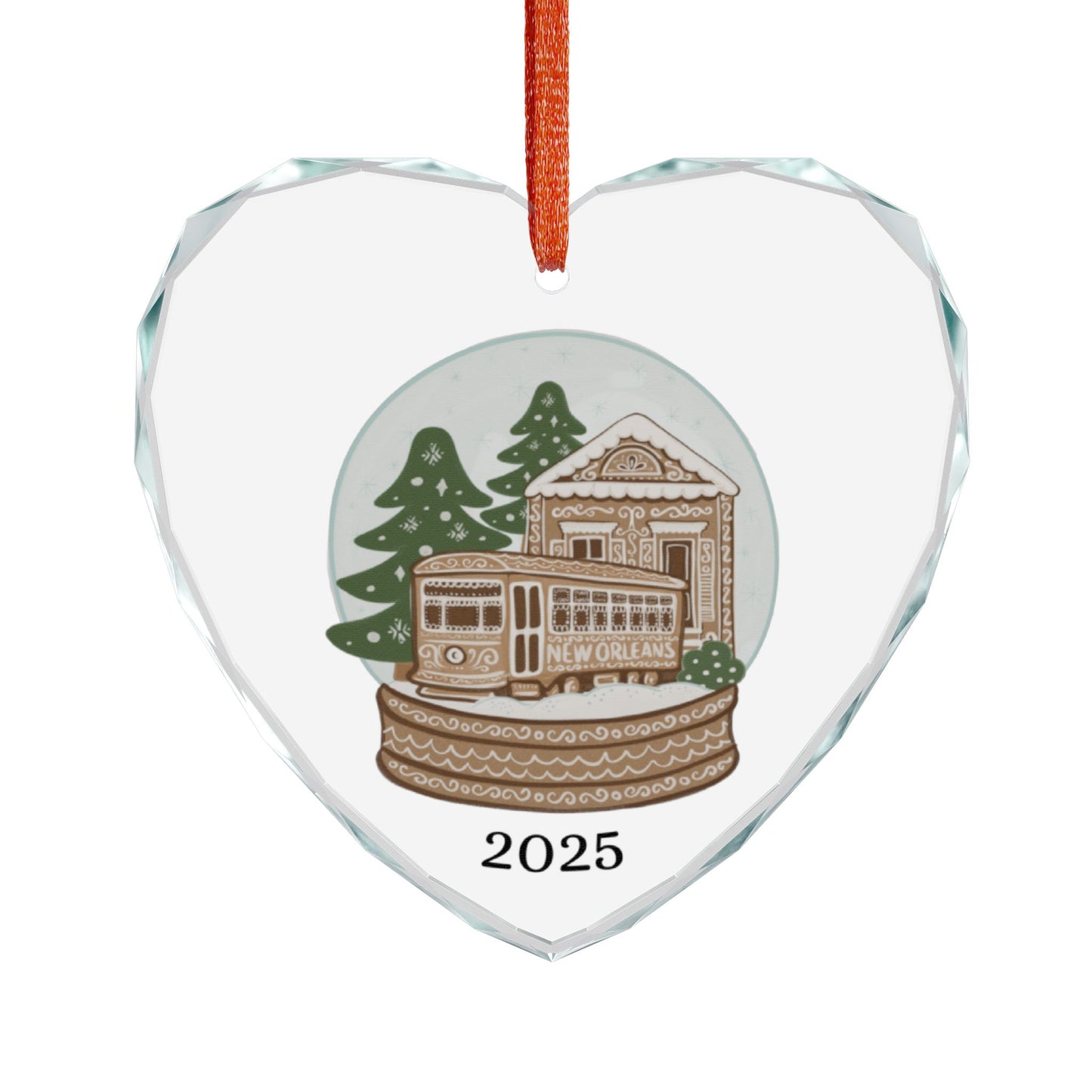 Vintage Streetcar Snow Globe Crystal Glass Ornament | Holiday Train Keepsake