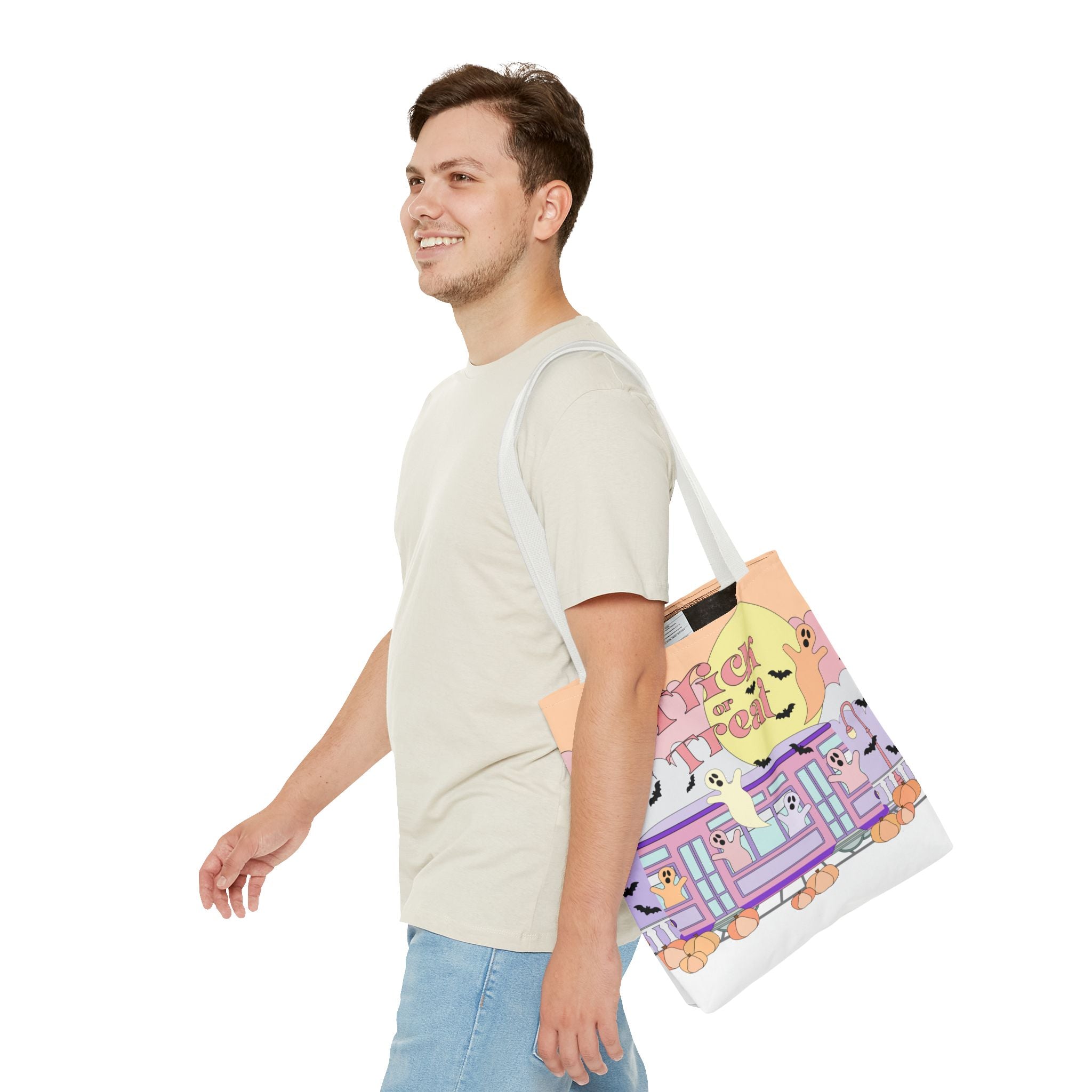 Trick-or-Treat Pastel New Orleans Ghost Tote Bag  Street Car Boo
