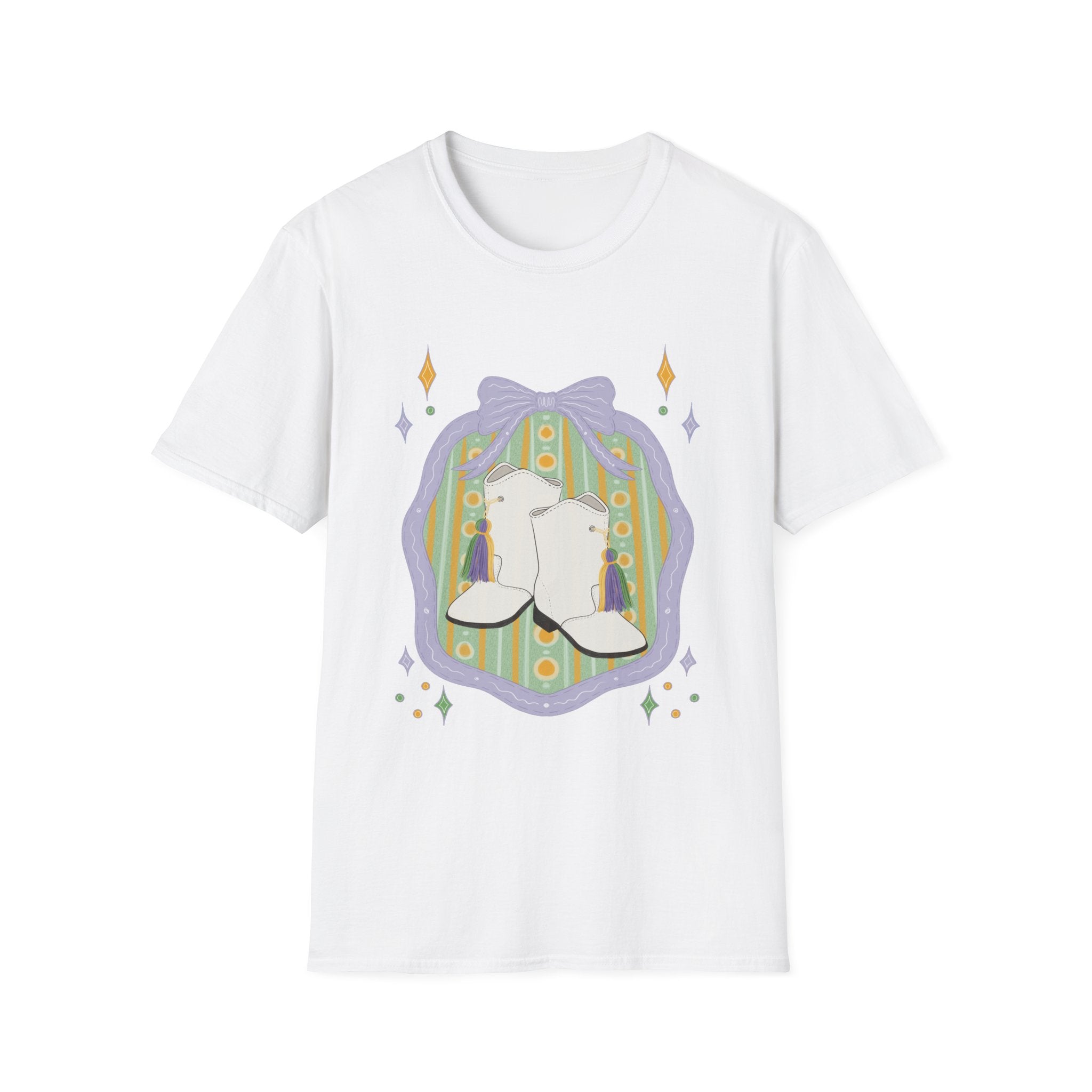 Dancing Boots Illustration T-Shirt | Retro Frame, Pastel Stars