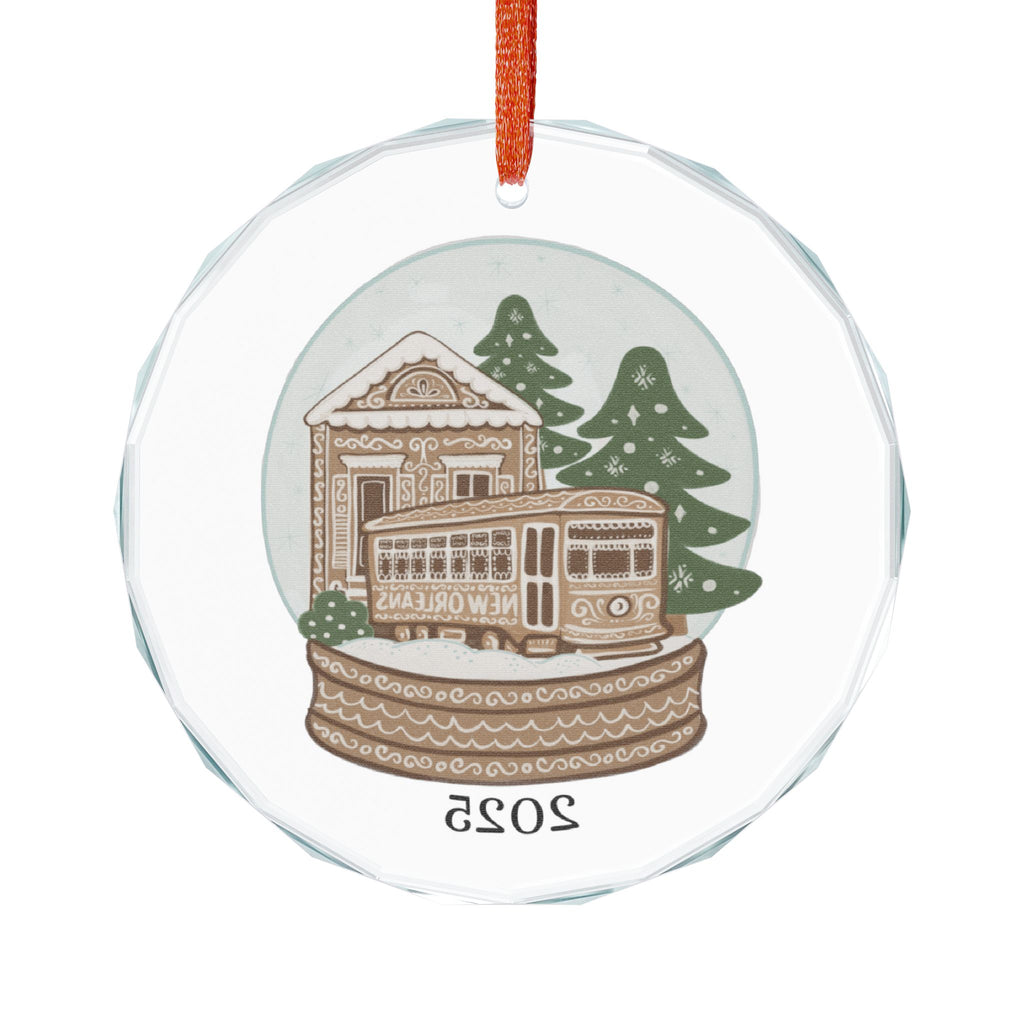 Vintage Streetcar Snow Globe Crystal Glass Ornament | Holiday Train Keepsake