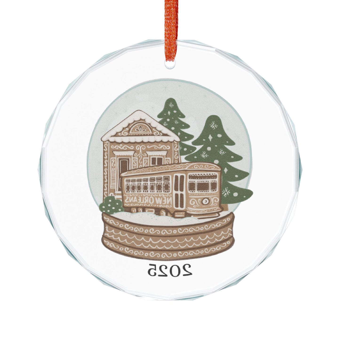 Vintage Streetcar Snow Globe Crystal Glass Ornament | Holiday Train Keepsake