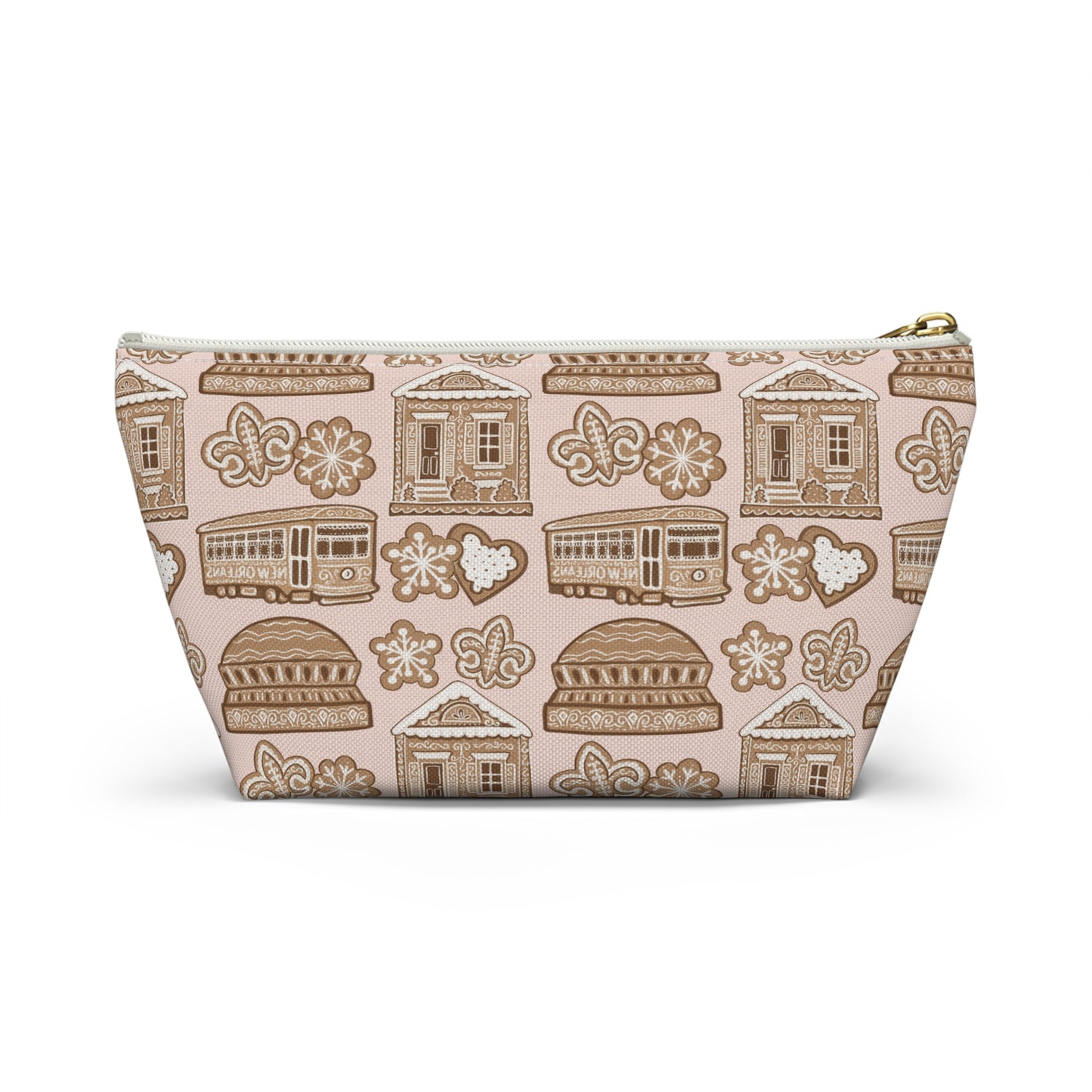 New Orleans Holiday Icons accessory pouch | streetcar fleur-de-lis dome Gingerbread pattern