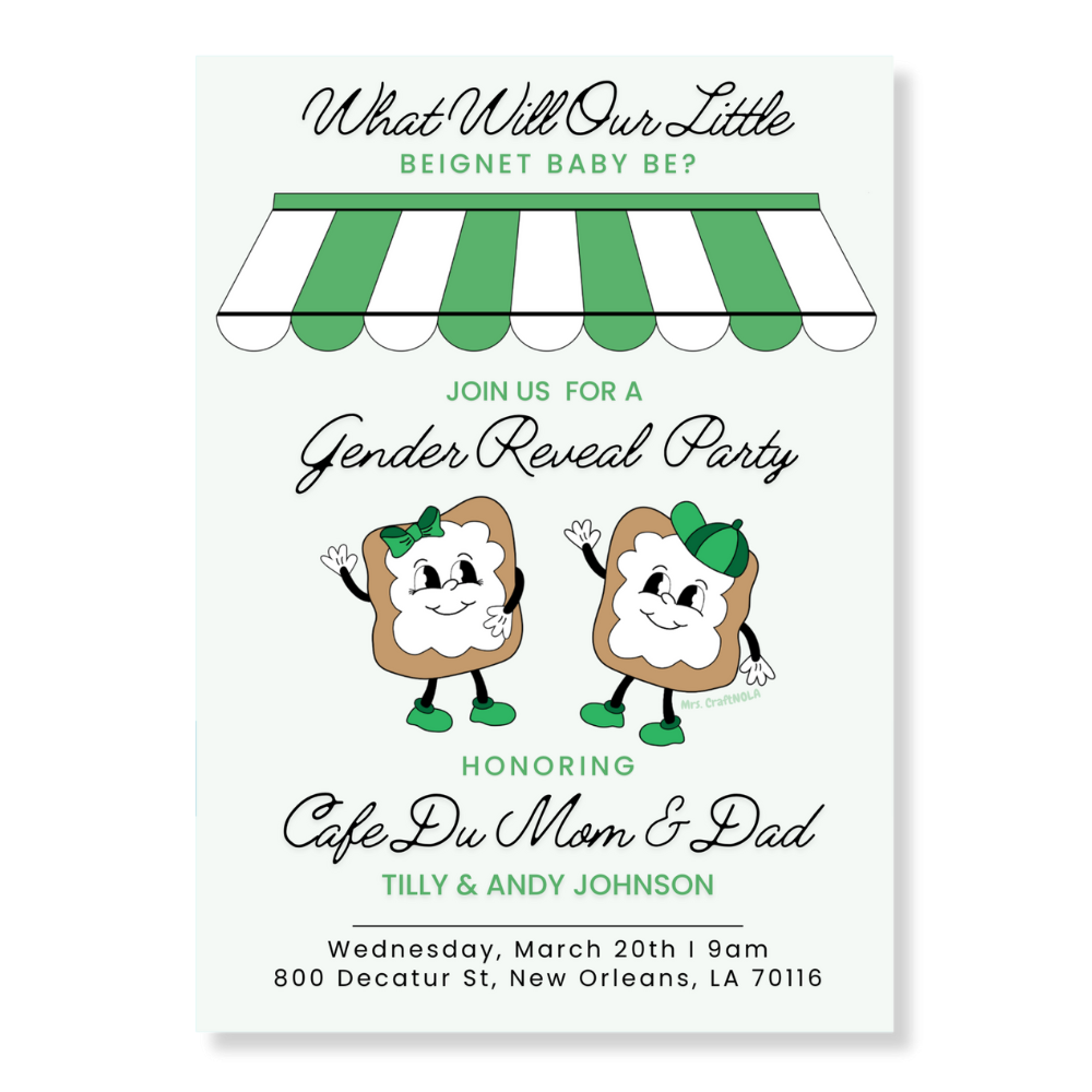 Beignet Gender Reveal Invitation - Canva Template