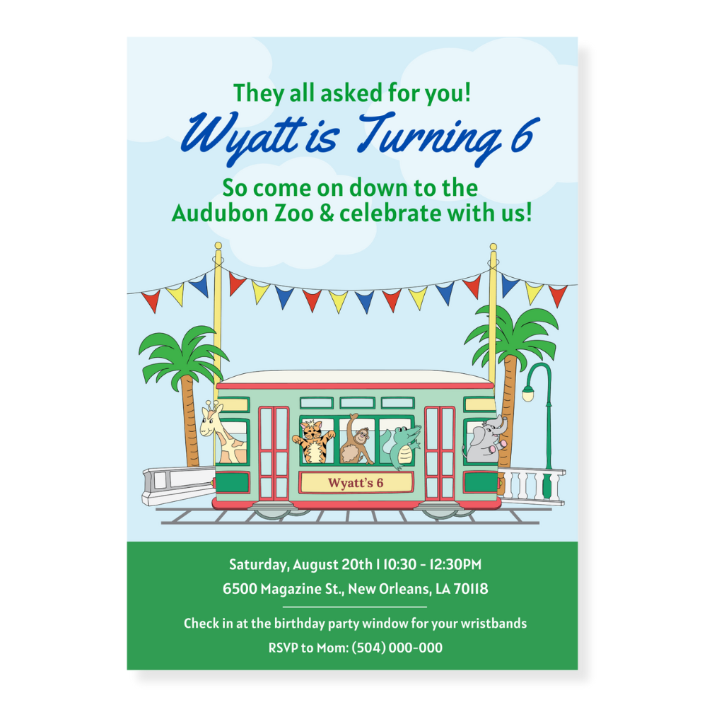 Streetcar Birthday Invitation - Canva Template - Audubon Zoo Party