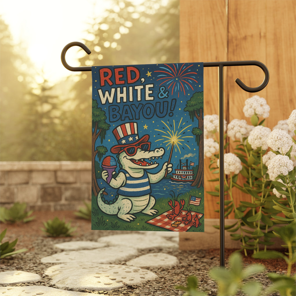 Bayou Krewe Patriotic Garden Flag – Featuring Beaux the White Gator | 4th of July Outdoor Decor