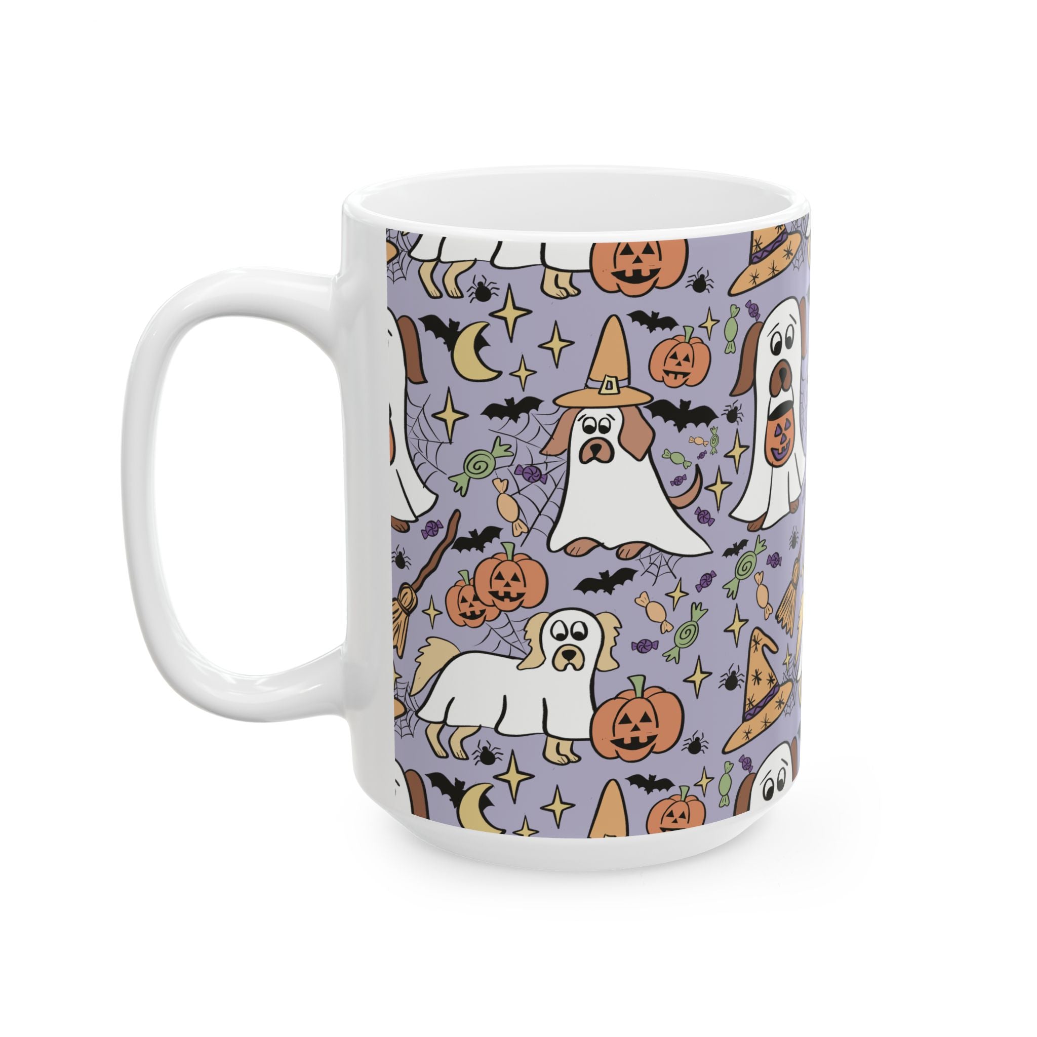 Adorable Halloween Dog Ceramic Mug, Cute Ghostly Dogs on Purple, Halloween Decor, Dog Lover Gift, Spooky Season Mug, Trick or Treat [...]