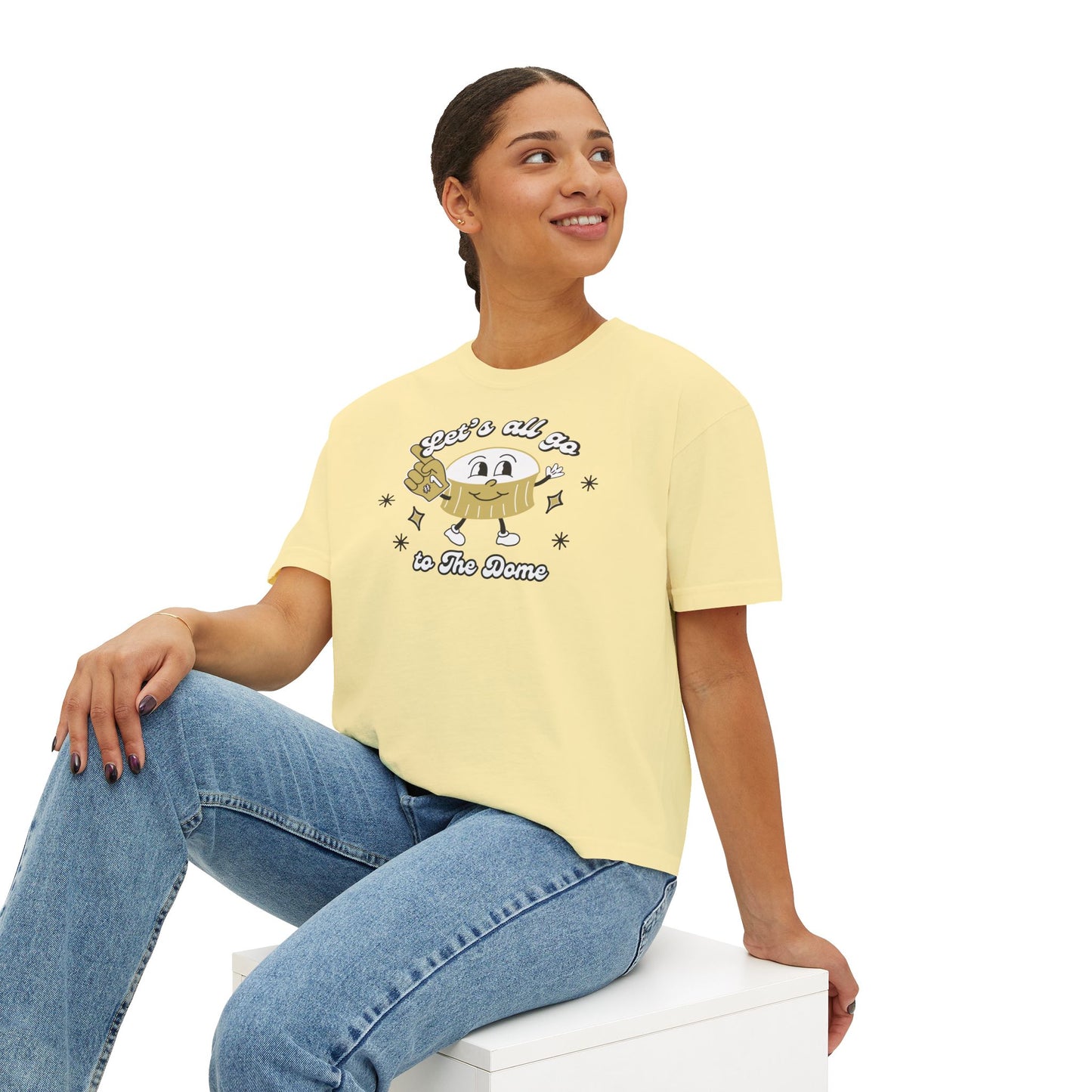 Retro New Orleans Superdome Short Woman's Boxy Tee for Saints Football Fans Let's all go to the Dome Graphic T-shirt