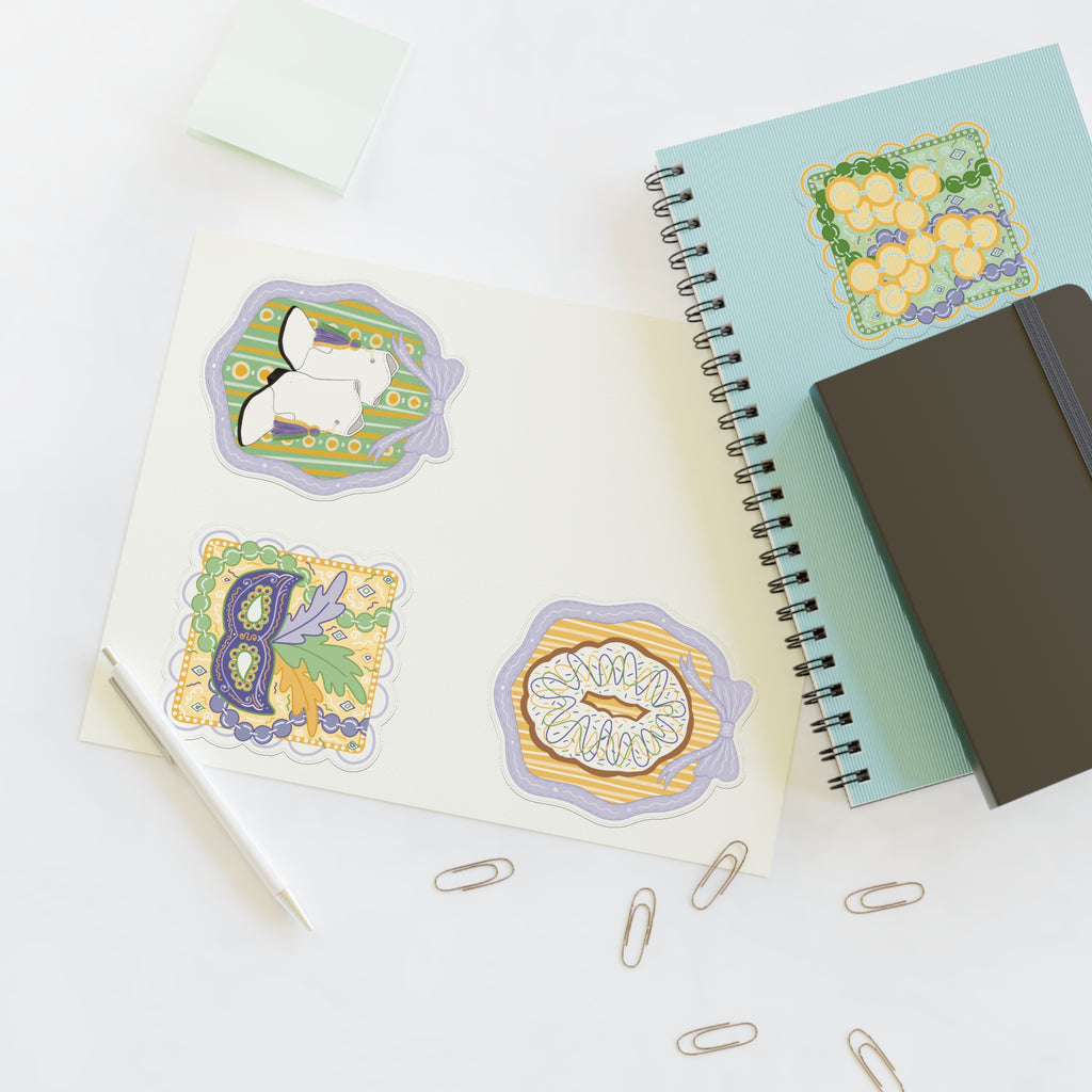 Mardi Gras Sticker Sheet — Cute Pastel carnival Decorative Stickers