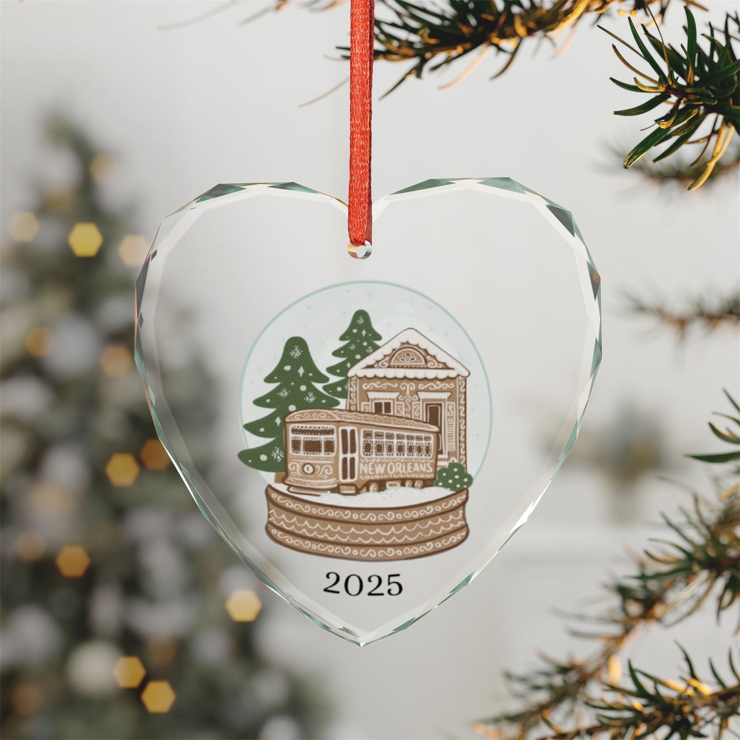 Vintage Streetcar Snow Globe Crystal Glass Ornament | Holiday Train Keepsake