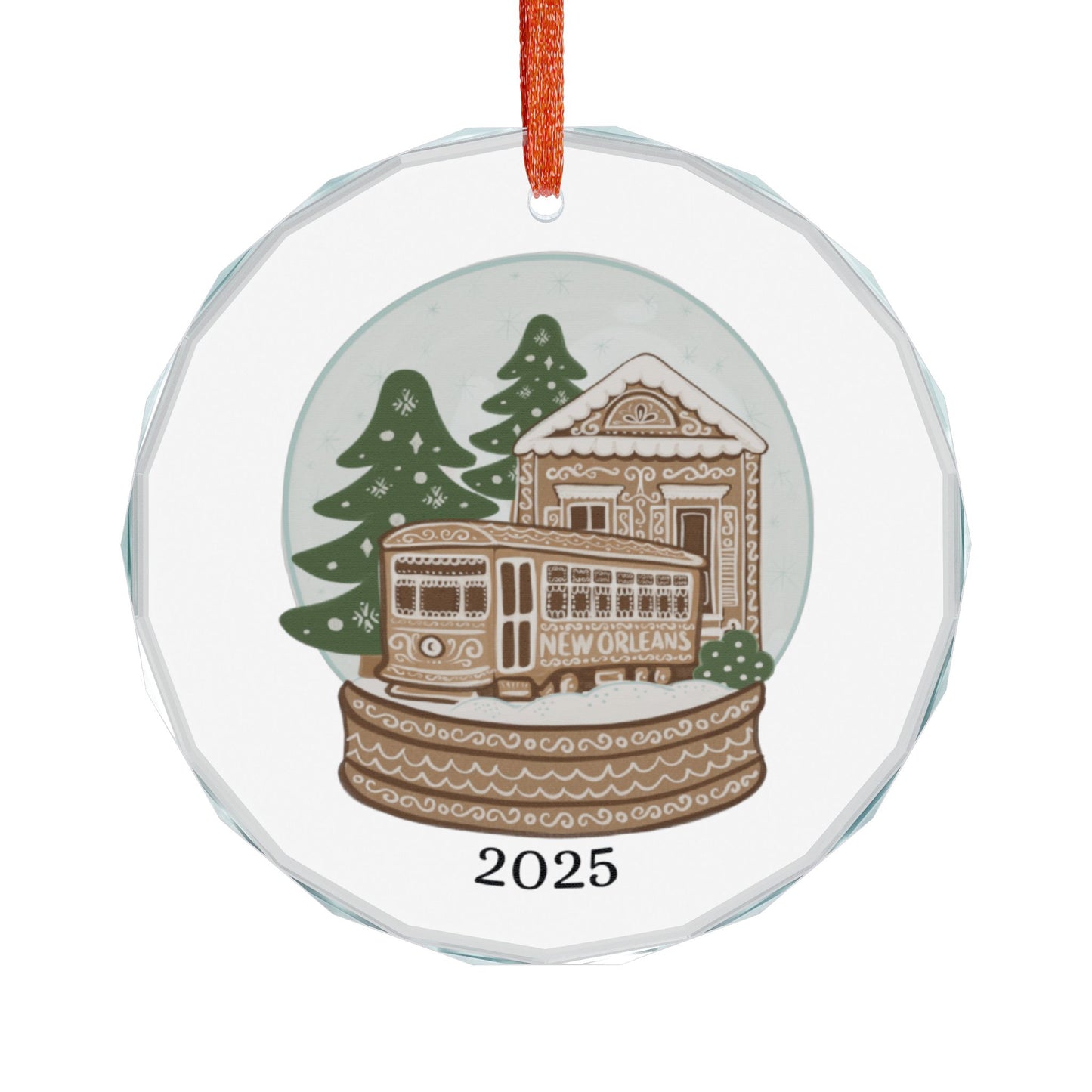 Vintage Streetcar Snow Globe Crystal Glass Ornament | Holiday Train Keepsake