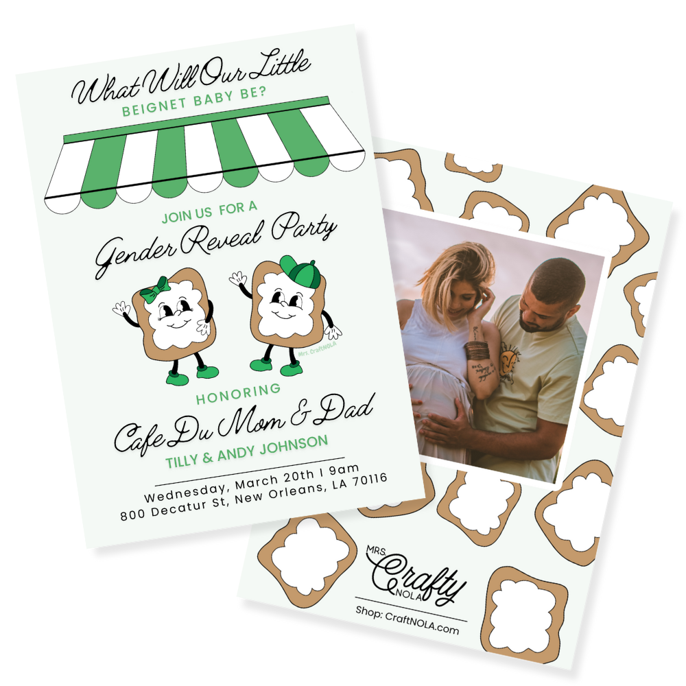 Beignet Gender Reveal Invitation - Canva Template