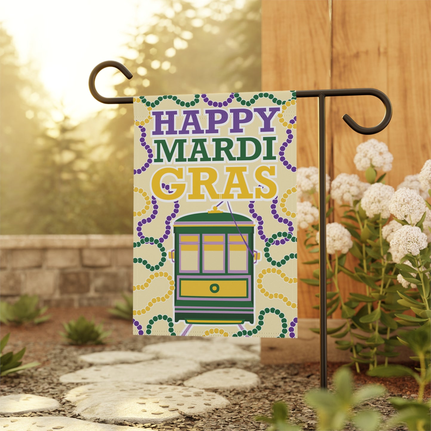 Happy Mardi Gras Garden & House Banner Street Car